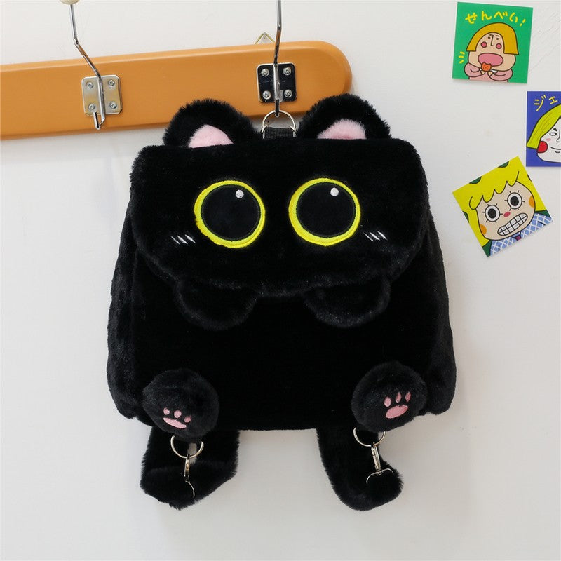 27CM Kawaii Black Cat Plush Backpack Kitty Shoulder Bag Stuffed Animal Cute Cartoon Crossbody Bag For Women Kids