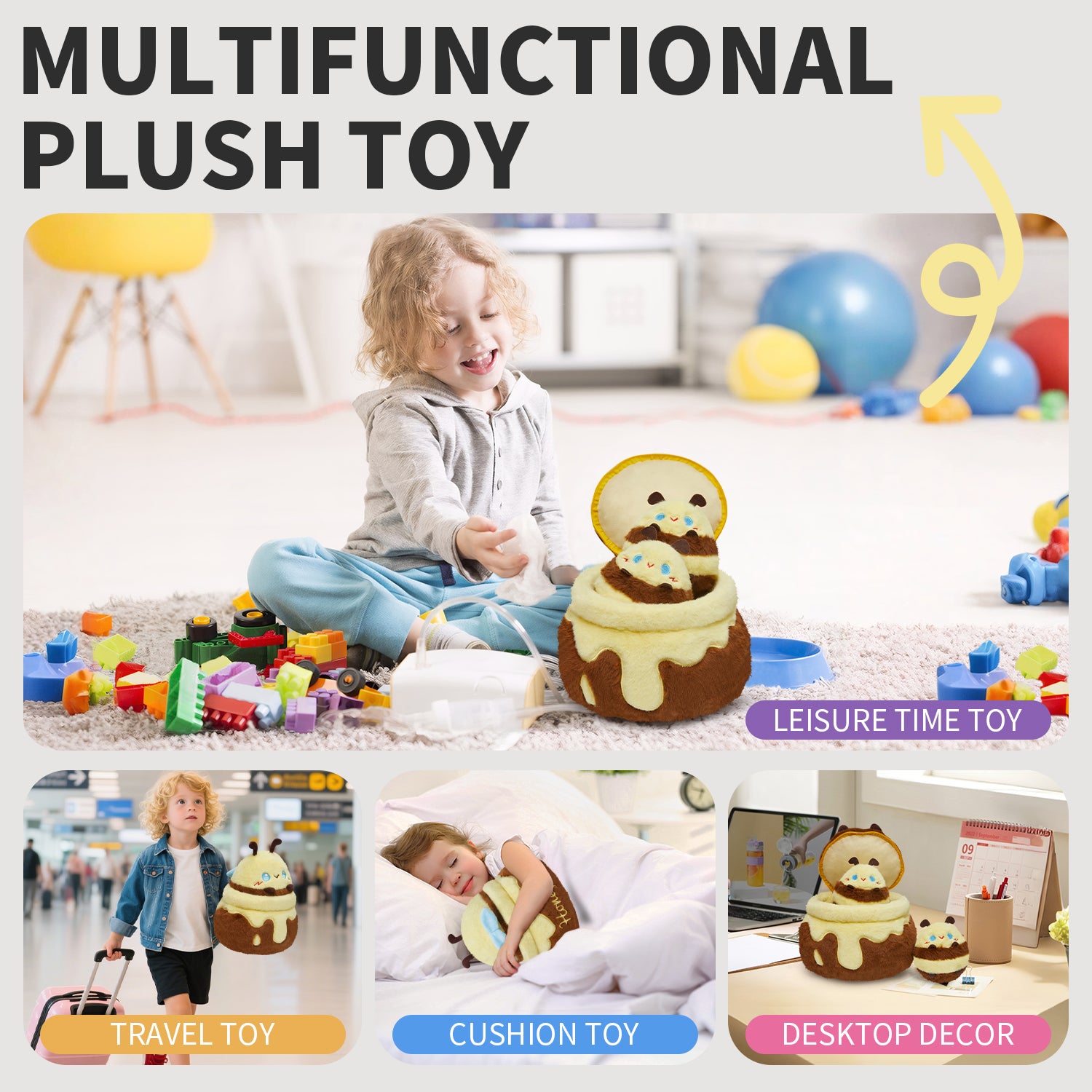 30CM OLAOLA Original Cute Honey Jar Bees Dolls Soft Stuffed Dolls Animals Food Plush Toys Plushies Birthday Gift