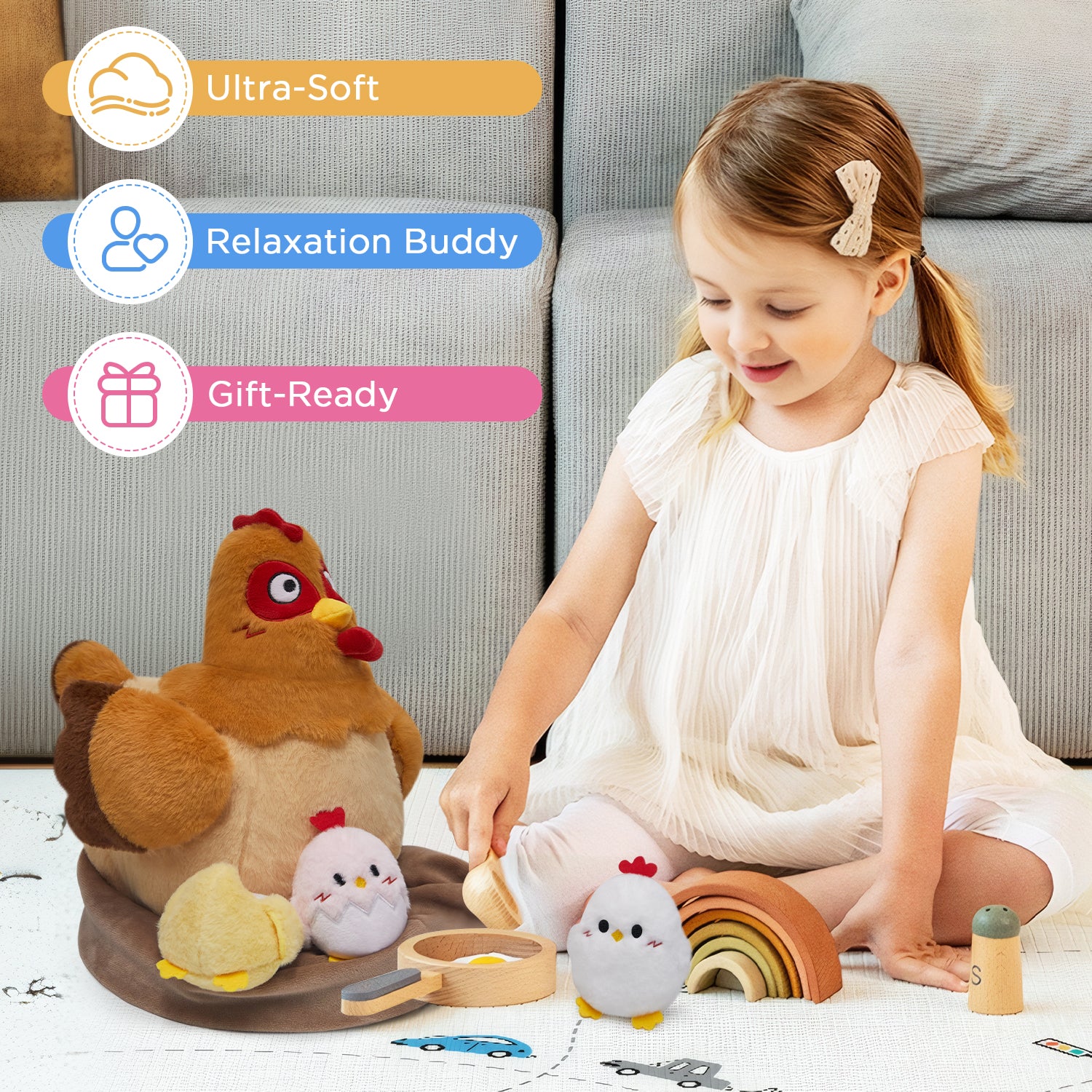 32CM OLAOLA Chicken Stuffed Animal Egg Laying Stuffed Chicken Toy For Kids Soft Plush Toy Doll Pillow Christmas Easter Gift