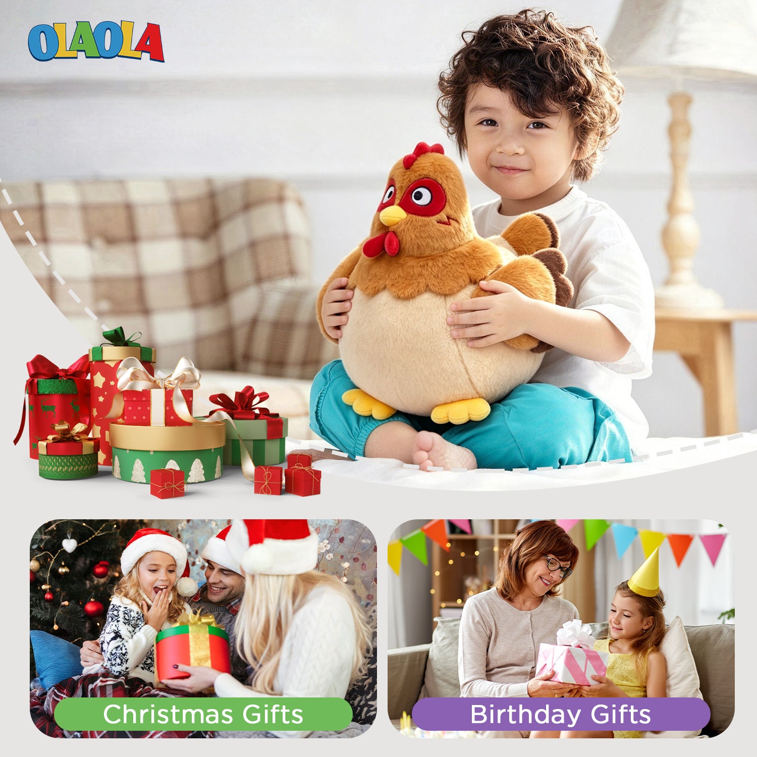 32CM OLAOLA Chicken Stuffed Animal Egg Laying Stuffed Chicken Toy For Kids Soft Plush Toy Doll Pillow Christmas Easter Gift