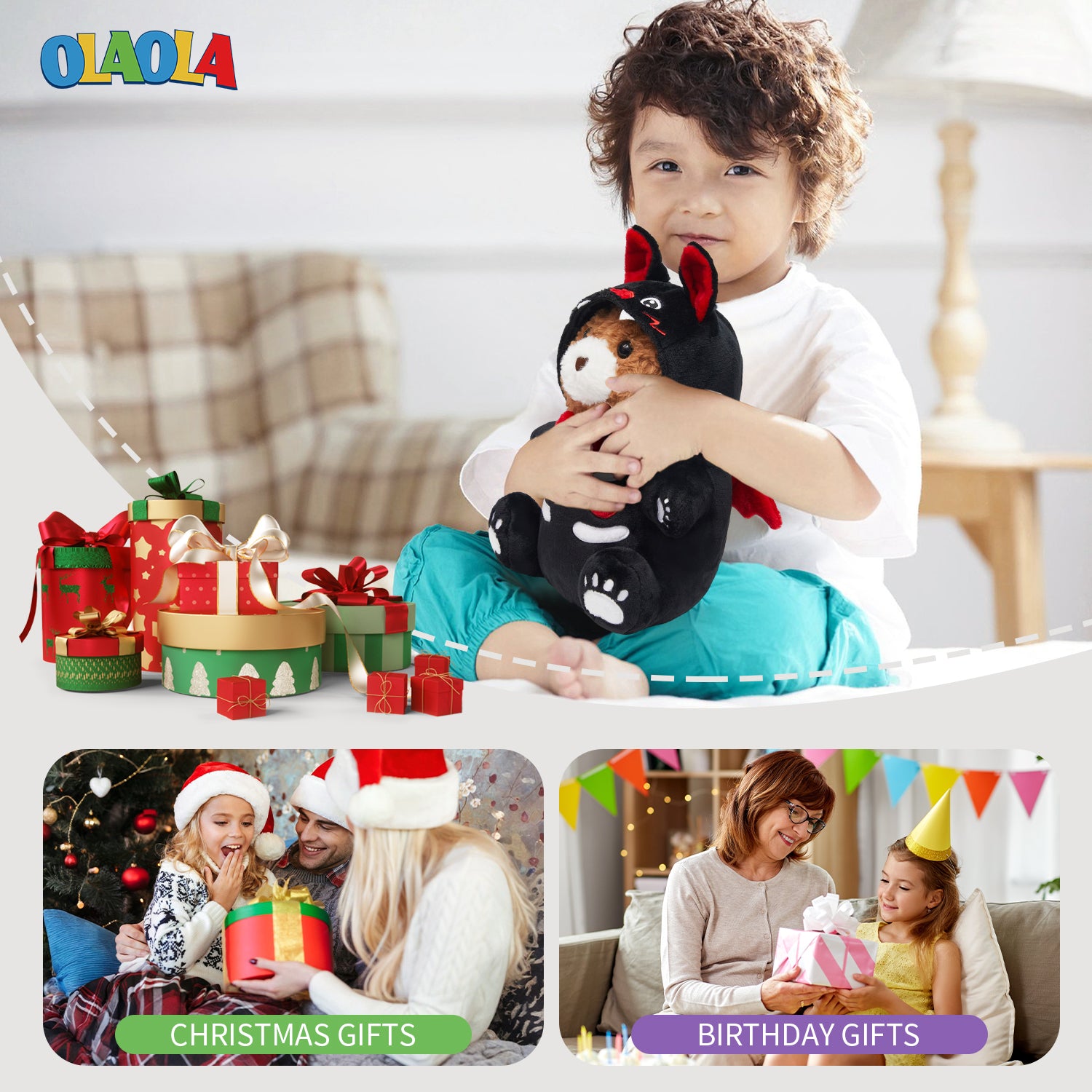 37CM OLAOLA Original Cute Bear Bat Pajamas Plushies Soft Stuffed Dolls Animals Toys Halloween Birthday Gift