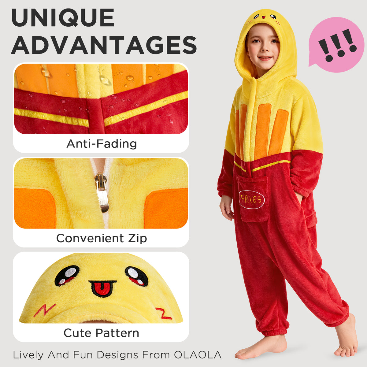 OLAOLA Kids French Fries Jumpsuit Children Pajamas Costume Soft Cozy Flannel Onesie Halloween Cosplay Costume