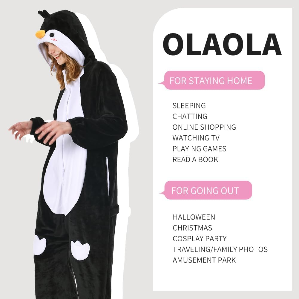 OLAOLA Unisex Adult Plush Penguin Animals Onesie Pajamas Warm Home One-Piece Sleepwear