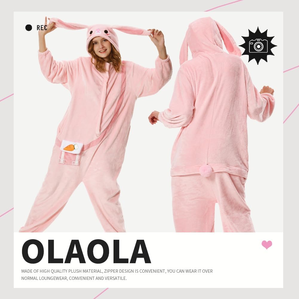 OLAOLA Unisex Adult Plush Easter Bunny Animals Onesie Pajamas Warm Home One-Piece Sleepwear Rabbit Homewear