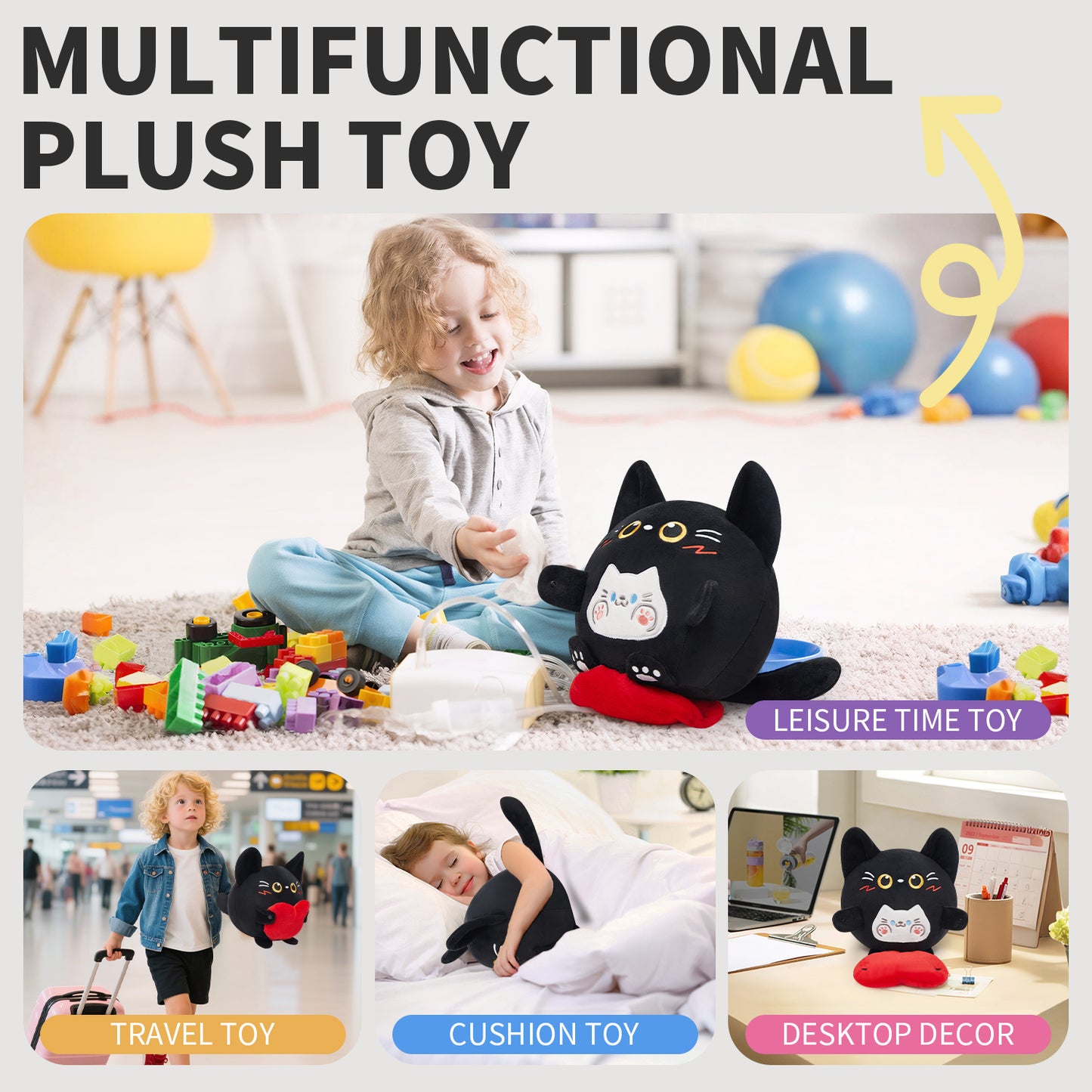 27CM OLAOLA Original Cute Black Cat Heart Dolls Soft Stuffed Dolls Animals Plush Toys Valentine Plushies Birthday Gift