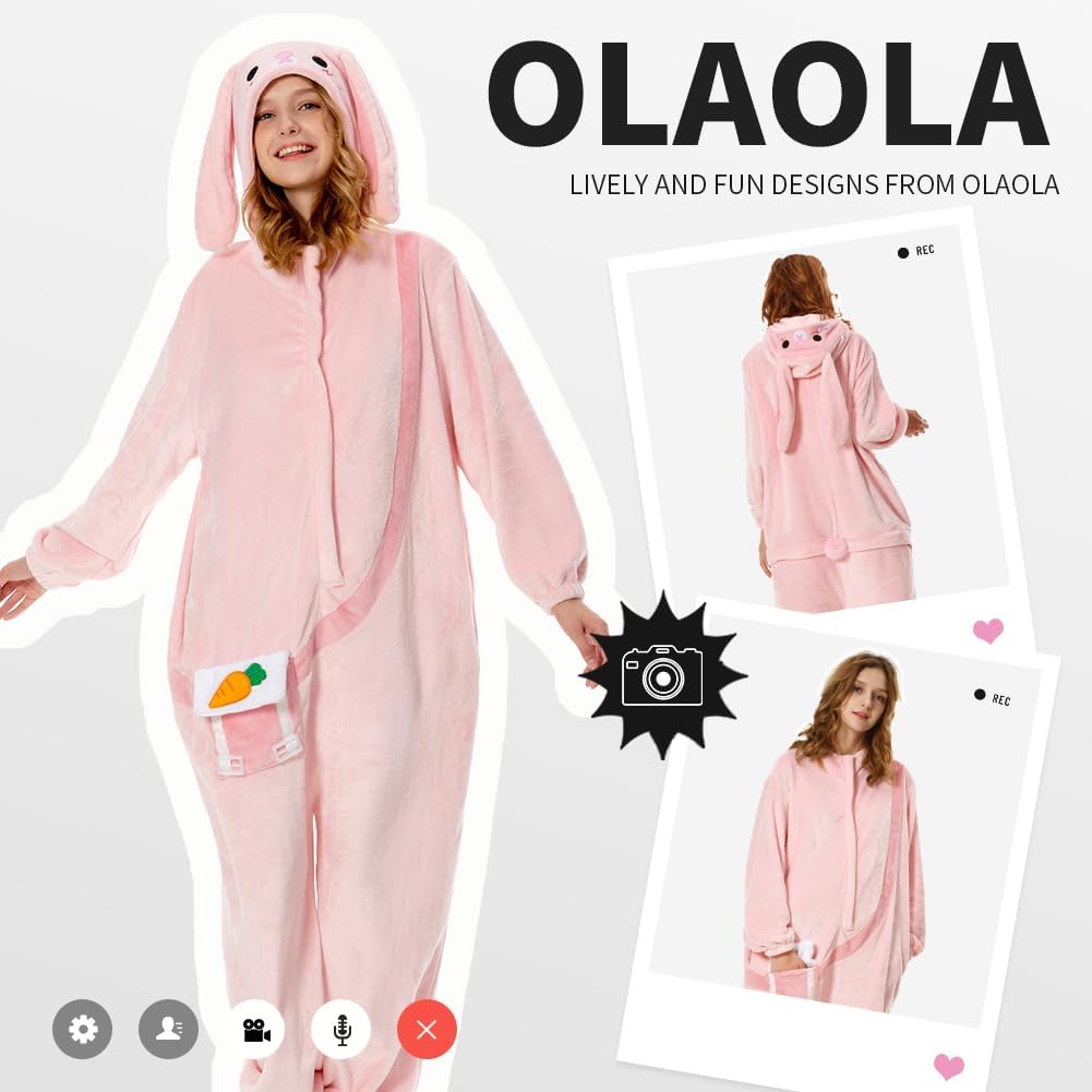 OLAOLA Unisex Adult Plush Easter Bunny Animals Onesie Pajamas Warm Home One-Piece Sleepwear Rabbit Homewear