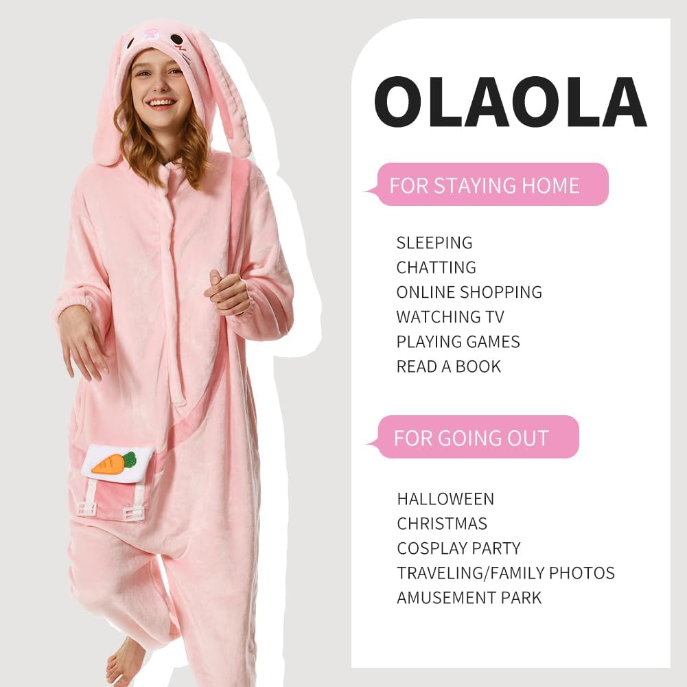 OLAOLA Unisex Adult Plush Easter Bunny Animals Onesie Pajamas Warm Home One-Piece Sleepwear Rabbit Homewear