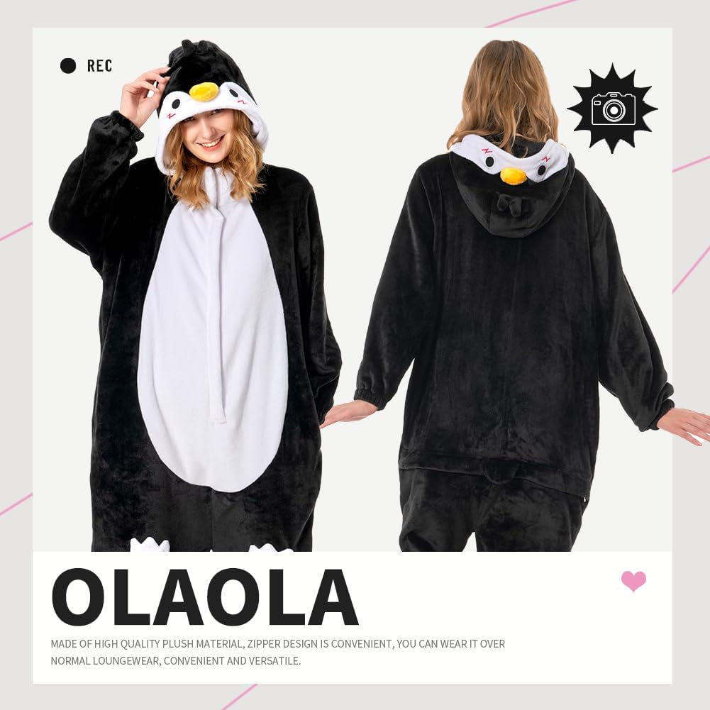 OLAOLA Unisex Adult Plush Penguin Animals Onesie Pajamas Warm Home One-Piece Sleepwear