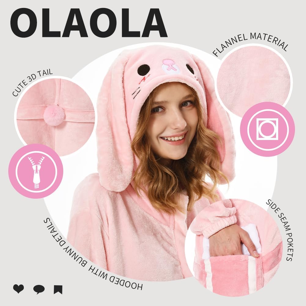 OLAOLA Unisex Adult Plush Easter Bunny Animals Onesie Pajamas Warm Home One-Piece Sleepwear Rabbit Homewear