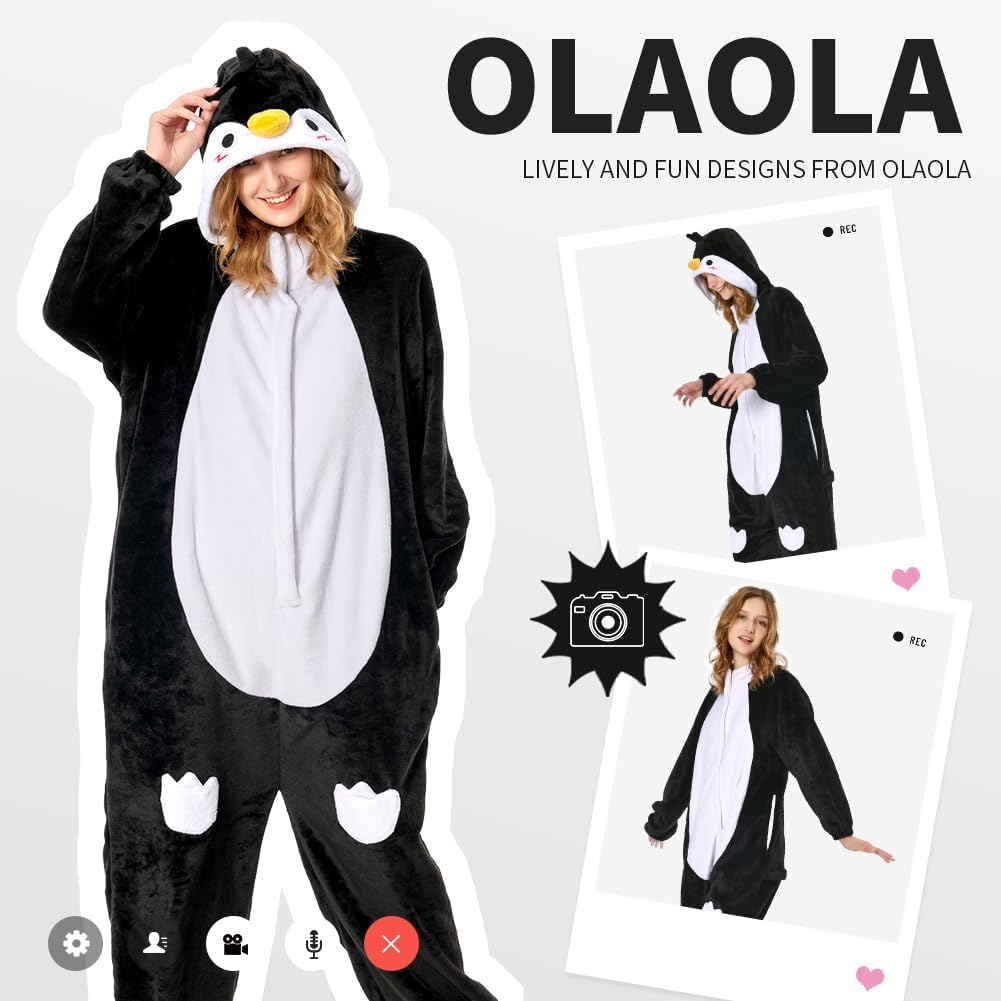 OLAOLA Unisex Adult Plush Penguin Animals Onesie Pajamas Warm Home One-Piece Sleepwear