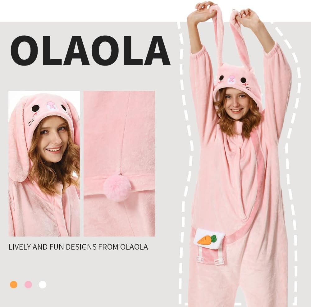 OLAOLA Unisex Adult Plush Easter Bunny Animals Onesie Pajamas Warm Home One-Piece Sleepwear Rabbit Homewear