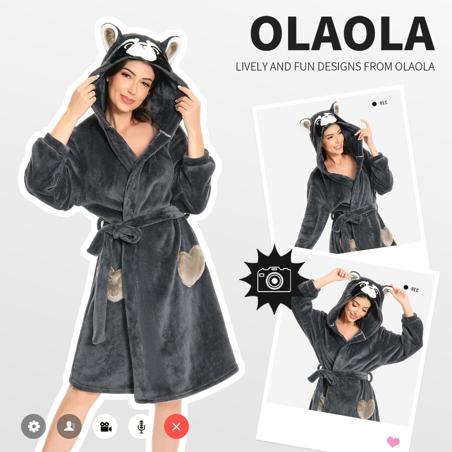 OLAOLA Women Adult Raccoon Animal Onesie Plush Bathrobe Soft Flannel Warm Home Robe