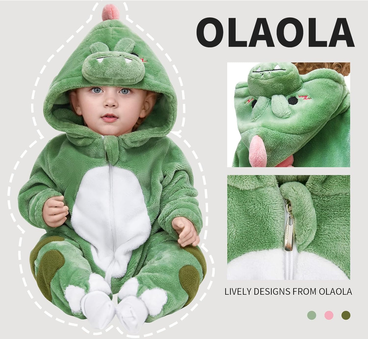 OLAOLA Baby's Dinosaur Animal Onesie Plush Soft Flannel Warm Home Pajamas One-Piece Sleepwear