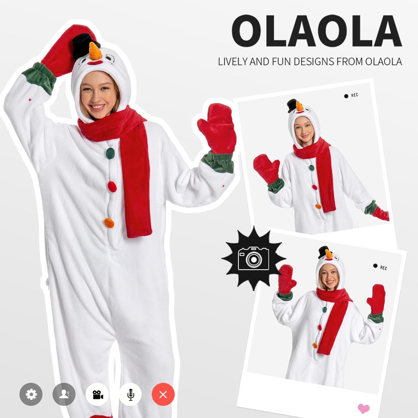 OLAOLA Unisex Adult Plush Snowman Onesie Christmas Pajamas Warm Home One-Piece Sleepwear