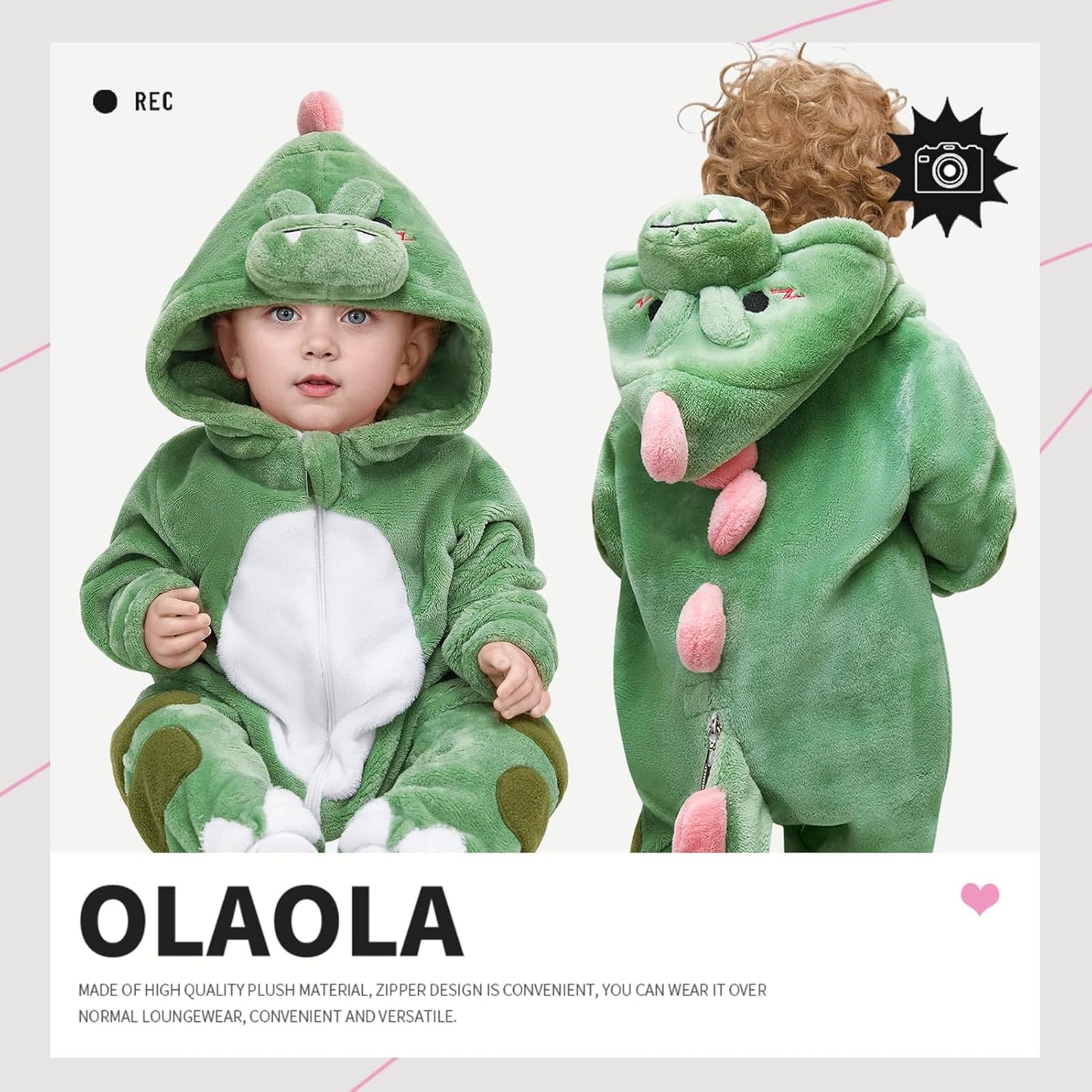 OLAOLA Baby's Dinosaur Animal Onesie Plush Soft Flannel Warm Home Pajamas One-Piece Sleepwear