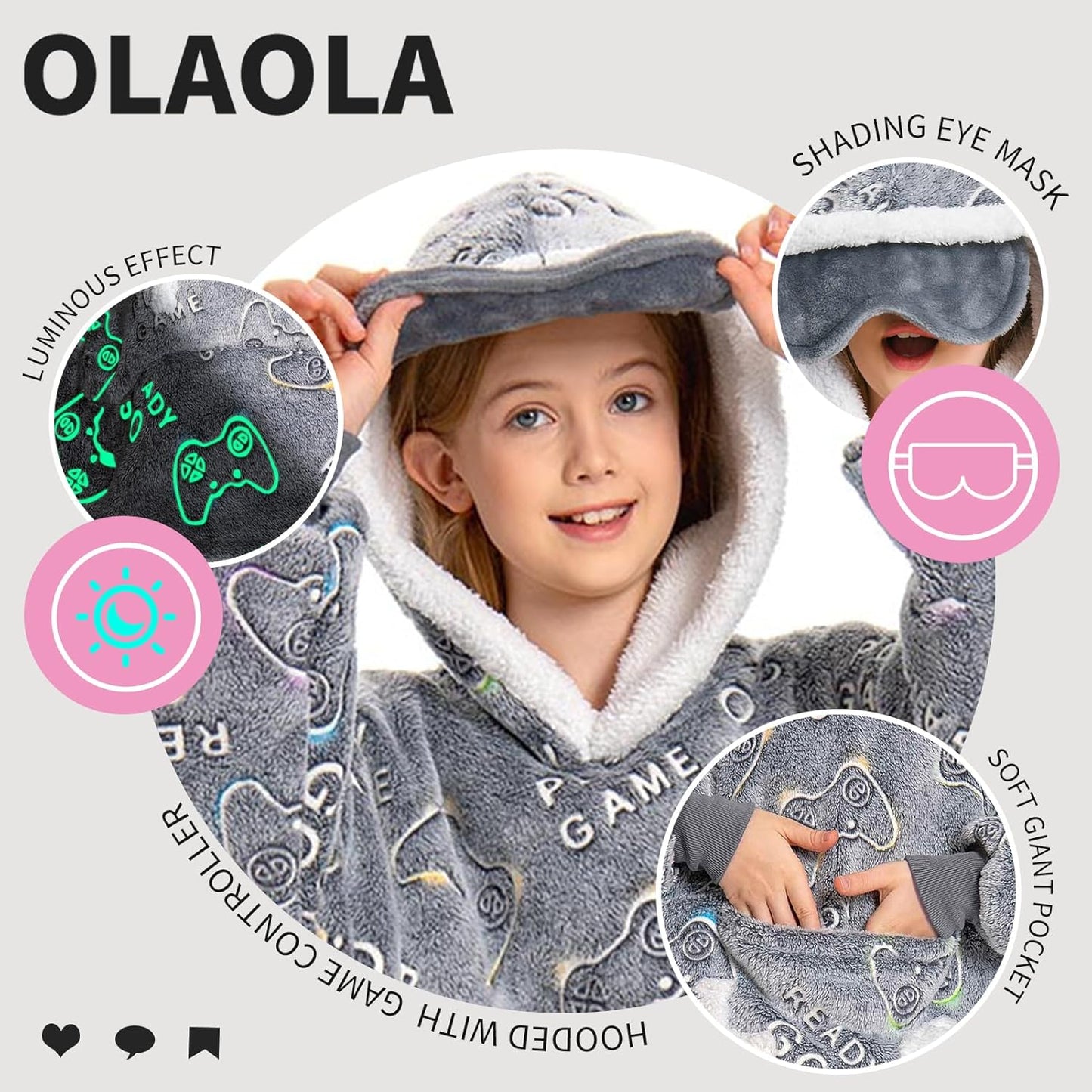 OLAOLA Unisex Adult Kids Plush Game Controller Wearable Blanket Extra Long Hoodie Warm Home One-Piece Sleepwear