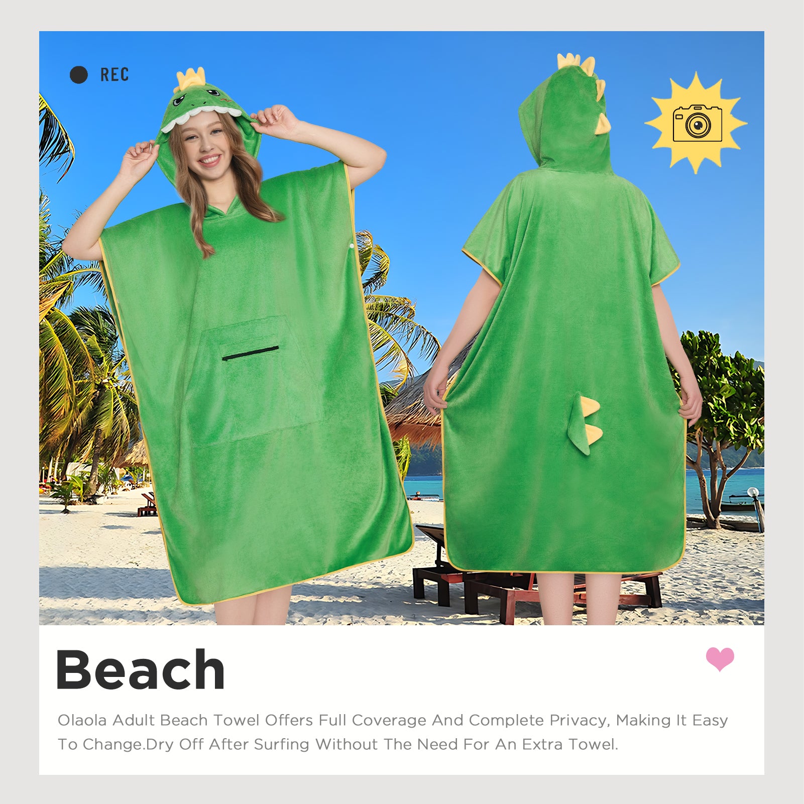 Dinosaur Surf Poncho Changing Towel Swim Robe With Pocket Plus Size Beach Towels Quick Dry Terry Cloth Cover-Up Hood