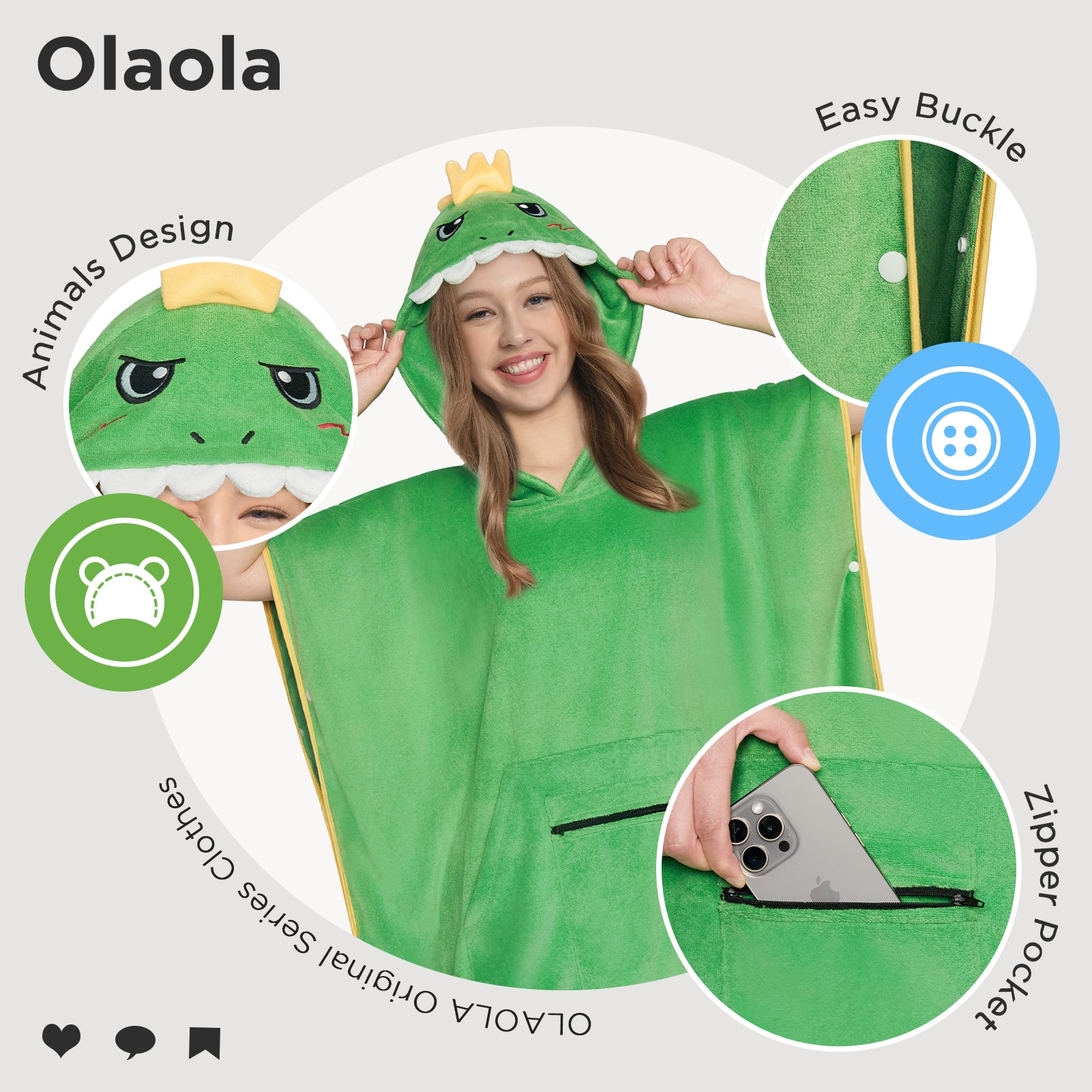 Dinosaur Surf Poncho Changing Towel Swim Robe With Pocket Plus Size Beach Towels Quick Dry Terry Cloth Cover-Up Hood