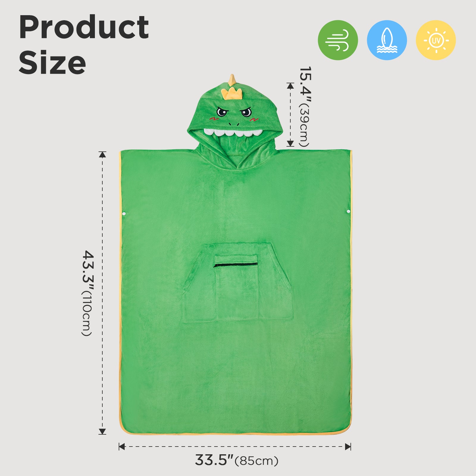 Dinosaur Surf Poncho Changing Towel Swim Robe With Pocket Plus Size Beach Towels Quick Dry Terry Cloth Cover-Up Hood