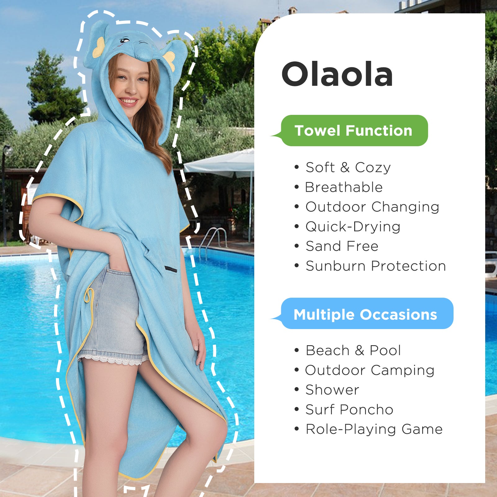 Elephant Surf Poncho Changing Towel Swim Robe With Pocket Plus Size Beach Towels Quick Dry Terry Cloth Cover-Up Hood
