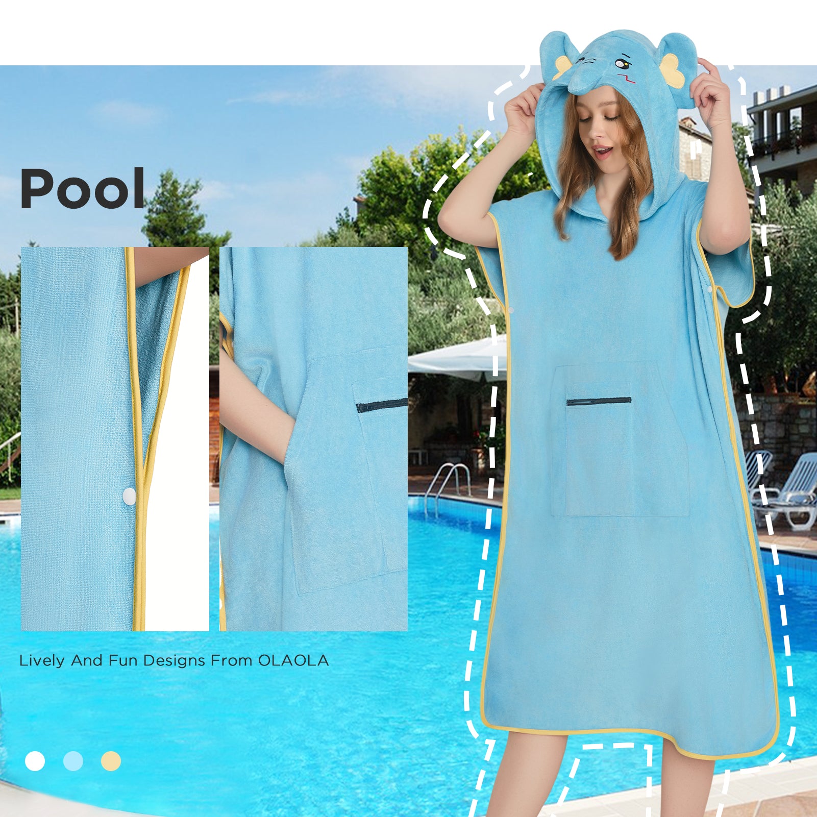 Elephant Surf Poncho Changing Towel Swim Robe With Pocket Plus Size Beach Towels Quick Dry Terry Cloth Cover-Up Hood