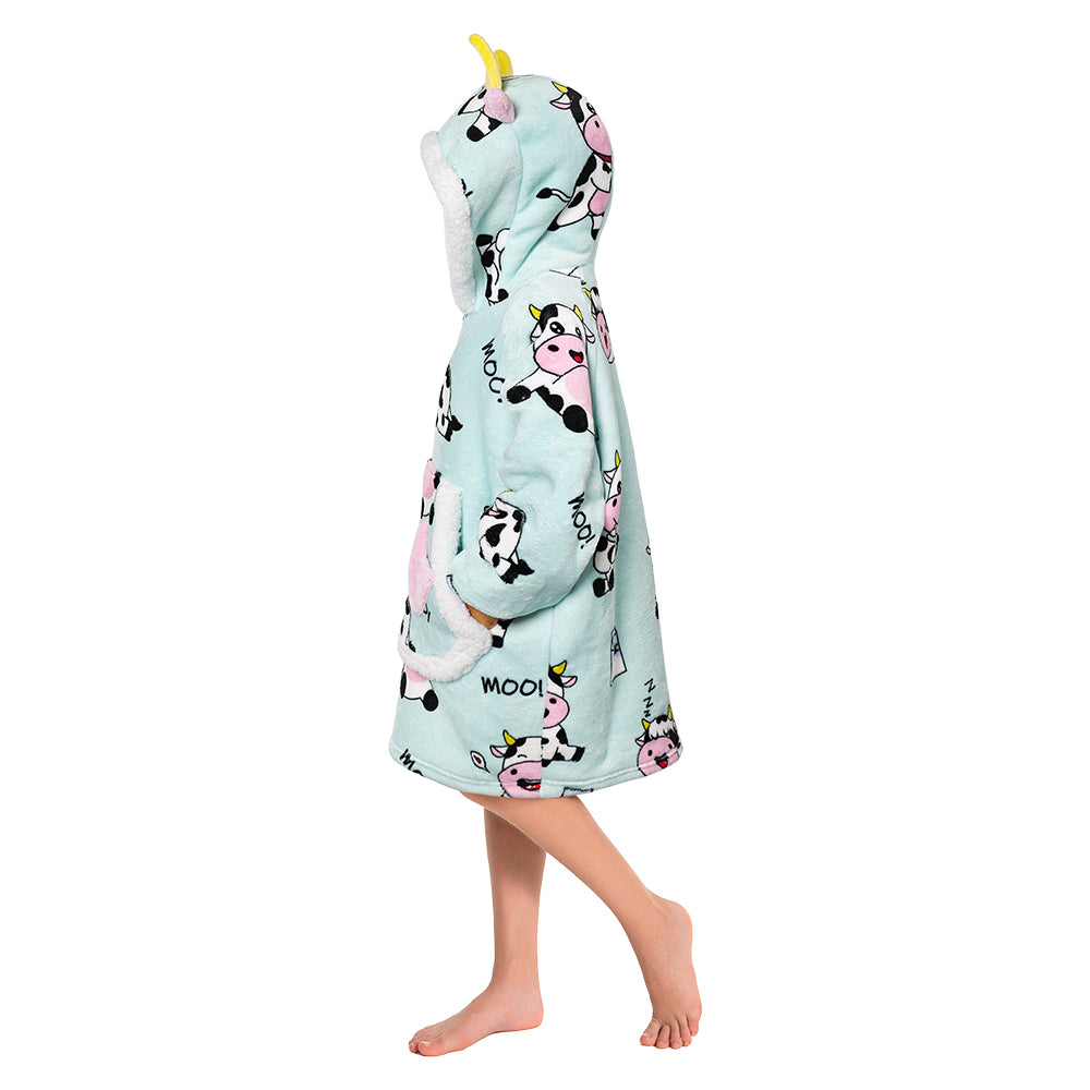 Kids OLAOLA Blue Cow Wearable Blanket Kawaii Cattle Hoodie Animals Onesie Oversized Soft Homwear With Giant Pocket