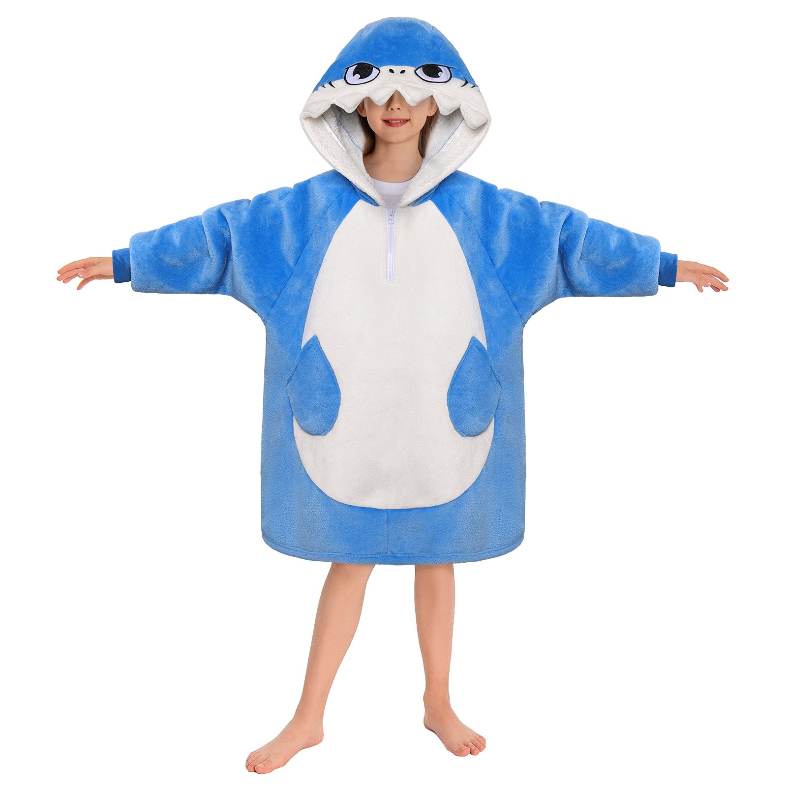 Kids OLAOLA Blue Shark Wearable Blanket Hoodie Animals Onesie Oversized Soft Homewear With Giant Pocket