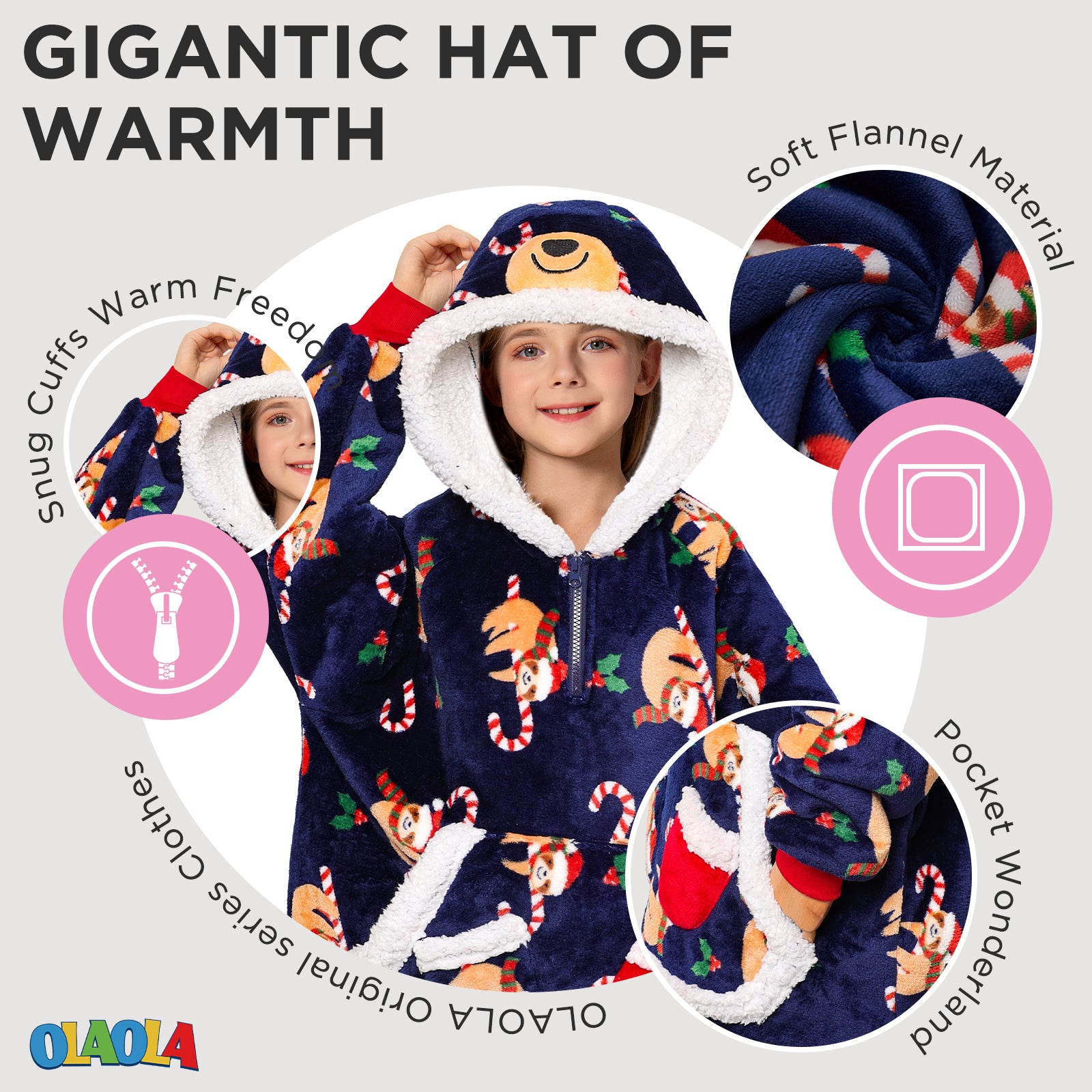 Kids OLAOLA Blue Sloth Printed Wearable Blanket Hoodie Animals Onesie Oversized Soft Homewear With Giant Pocket