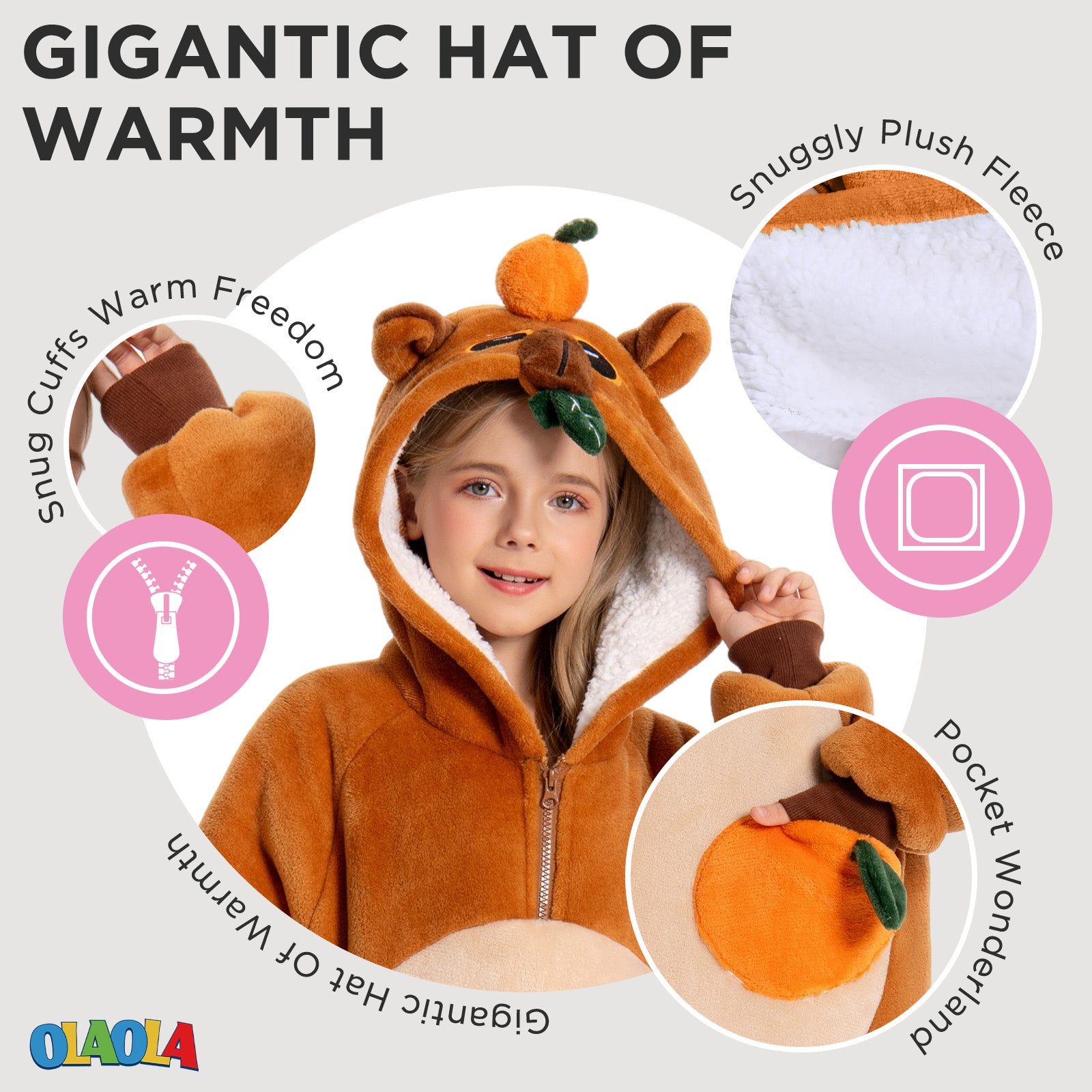 Kids OLAOLA Capybara Wearable Blanket Hoodie Oversized Animal Hooded Blanket Soft Warm Cozy Sherpa Fleece Sweatshirt