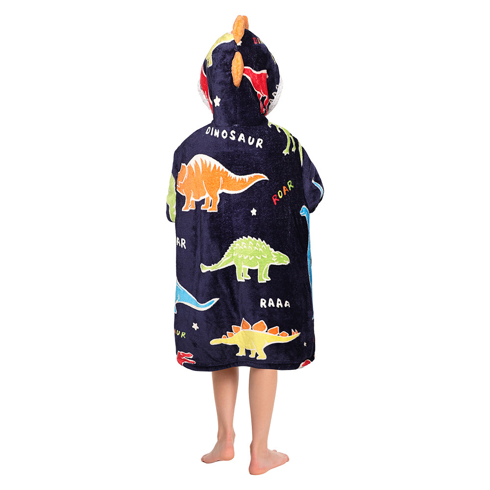 Kids OLAOLA Blue Dinosaur Glow In The Dark Wearable Blanket Hoodie Animals Onesie Soft Oversized Animal Hooded Sweatshirt