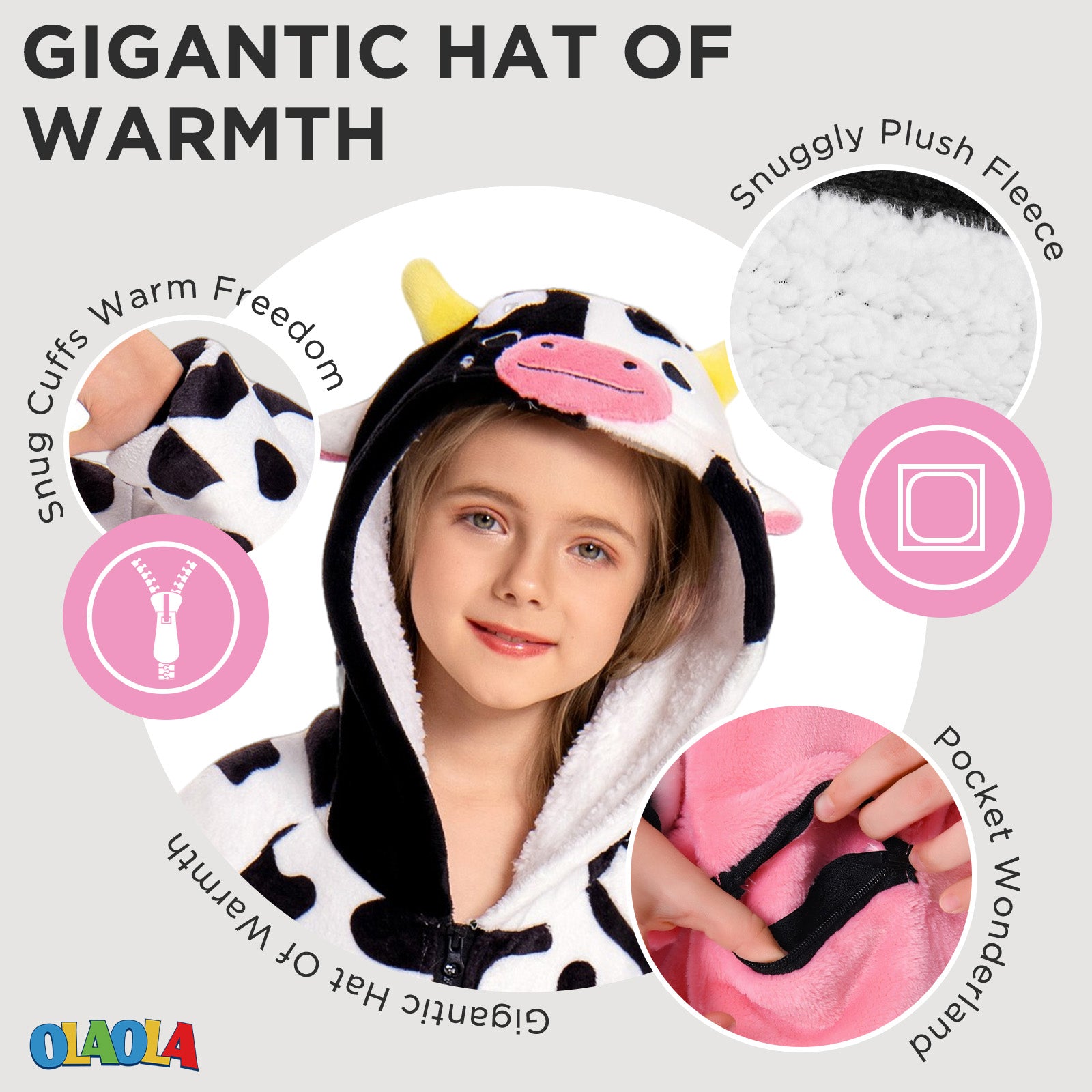 Kids OLAOLA Cow Wearable Blanket Hoodie Animals Onesie Oversized Soft Homewear With Giant Pocket