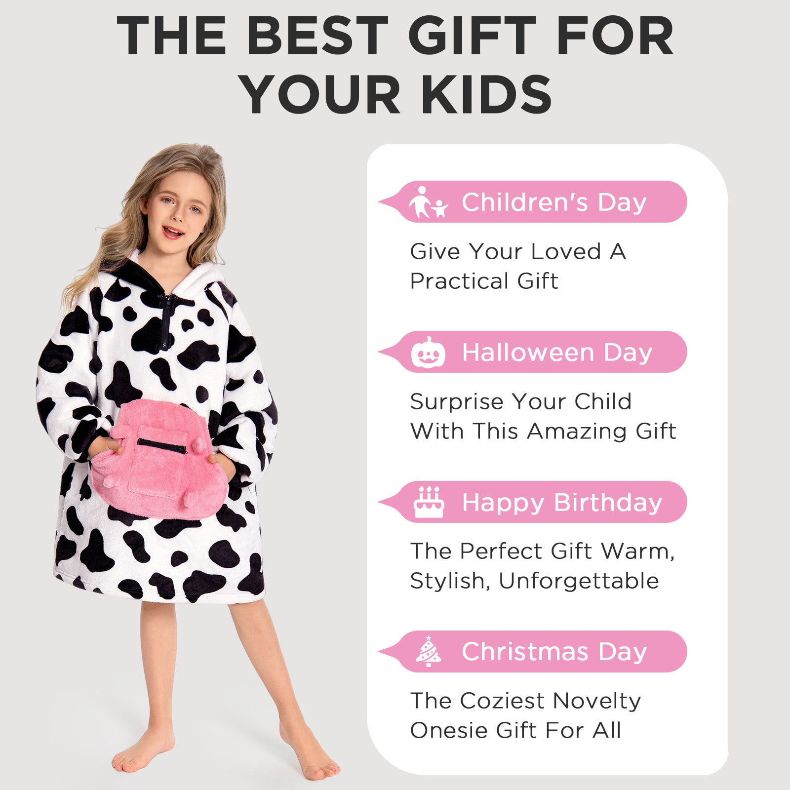 Kids OLAOLA Cow Wearable Blanket Hoodie Animals Onesie Oversized Soft Homewear With Giant Pocket