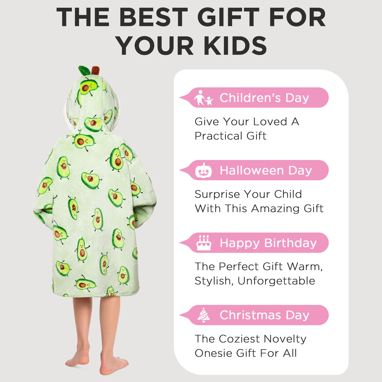 Kids OLAOLA Green Avocado Printed Wearable Blanket Hoodie Oversized Hooded Blanket Thick Sweatshirt With Pockets