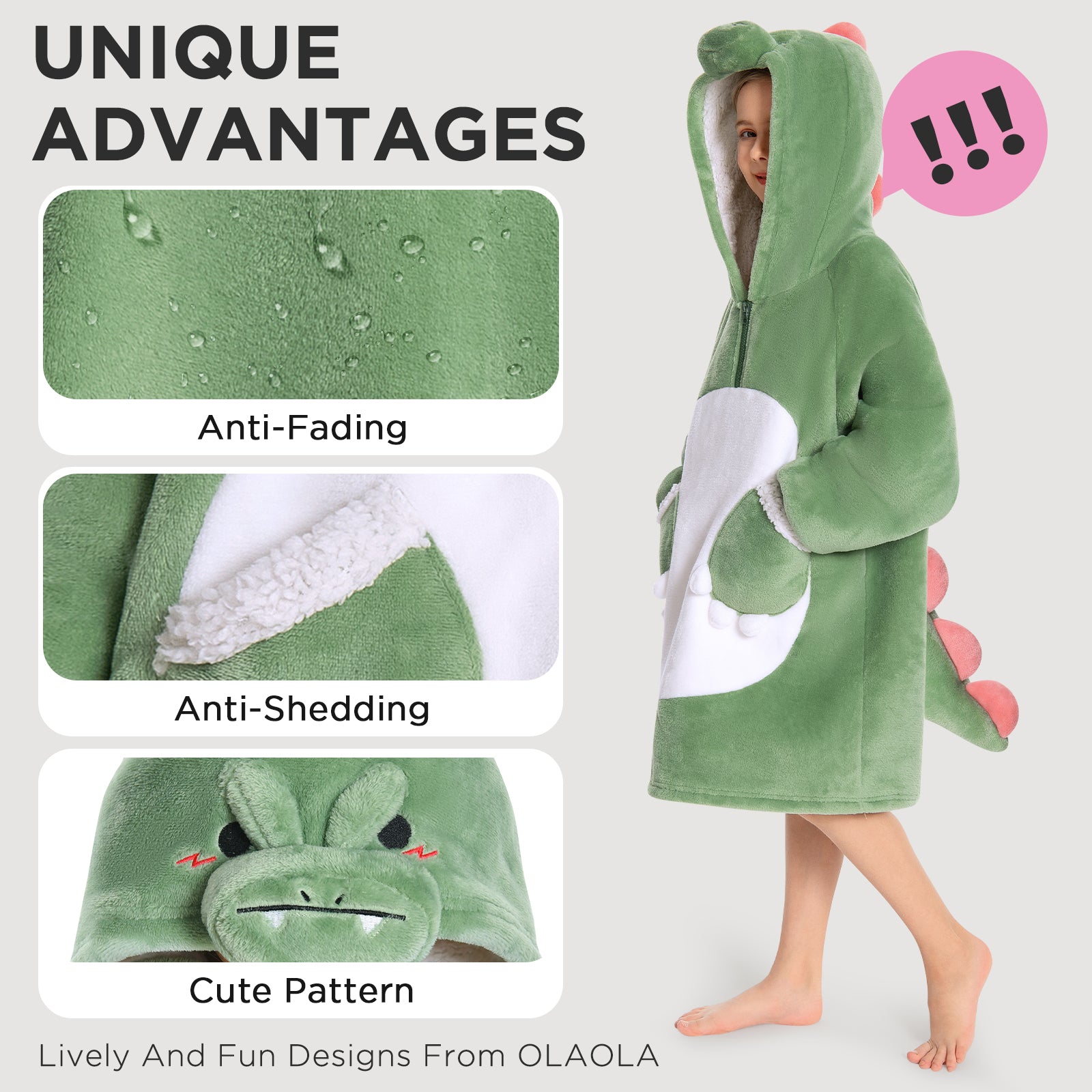 Kids OLAOLA Green Dinosaur Wearable Blanket Hoodie Animals Onesie Oversized Soft Homewear With Giant Pocket