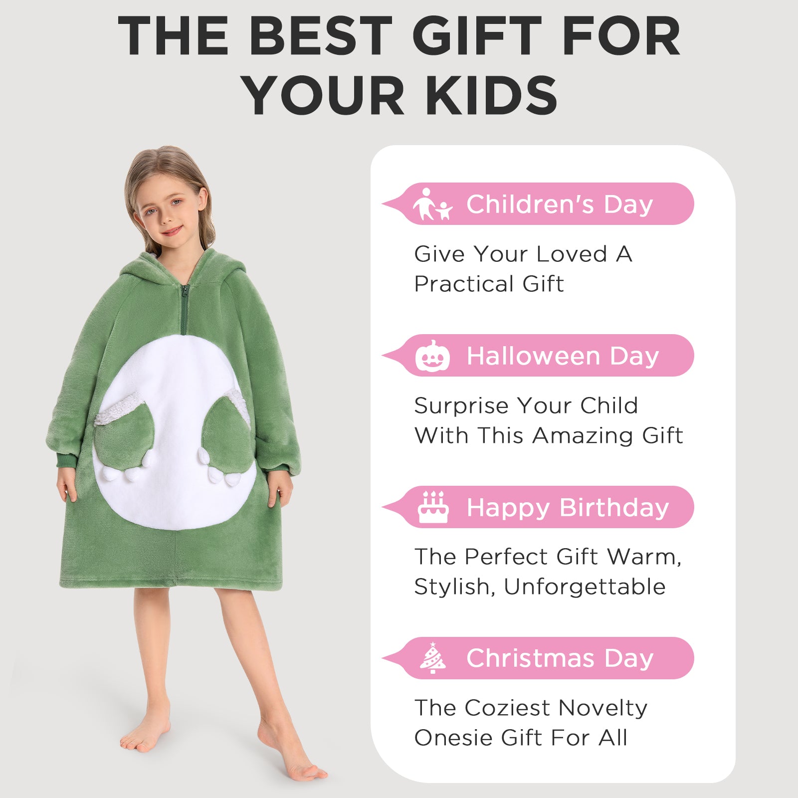 Kids OLAOLA Green Dinosaur Wearable Blanket Hoodie Animals Onesie Oversized Soft Homewear With Giant Pocket