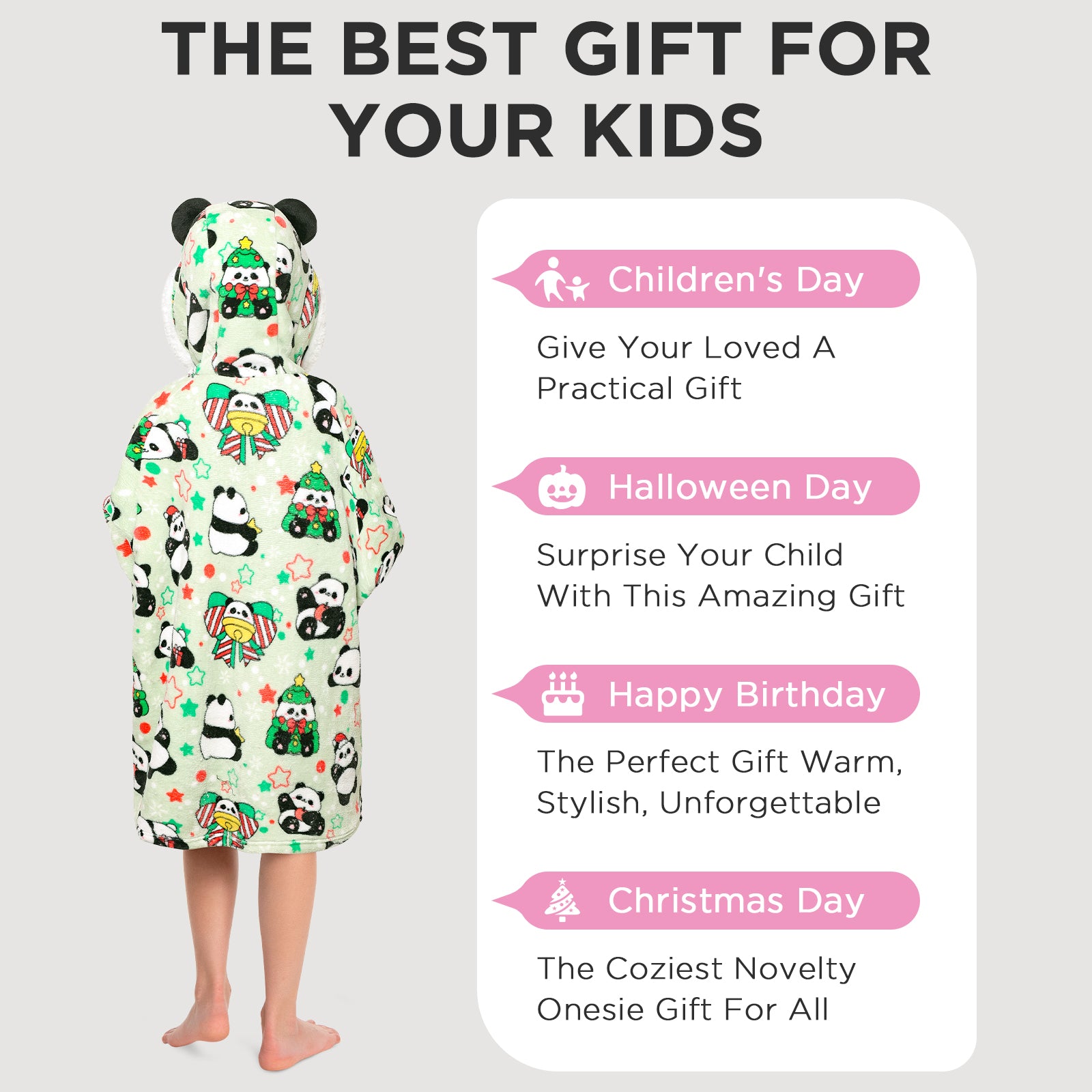 Kids OLAOLA Green Panda Wearable Blanket Hoodie Animals Onesie Oversized Soft Warm Cozy Sherpa Fleece Sweatshirt