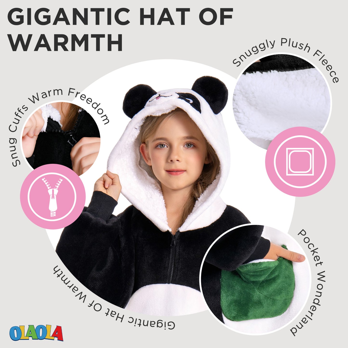 Kids OLAOLA Panda Wearable Blanket Hoodie Oversized Animal Hooded Soft Warm Cozy Sherpa Fleece Sweatshirt