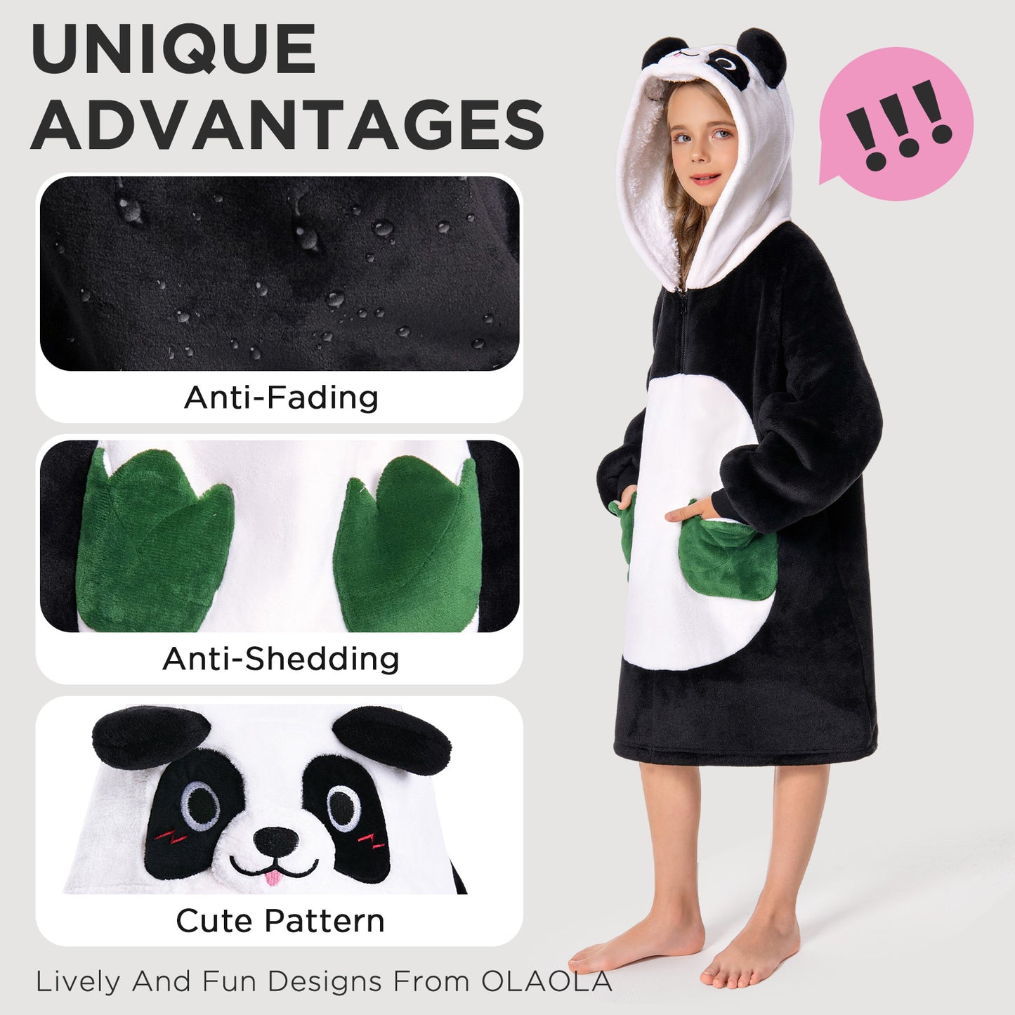 Kids OLAOLA Panda Wearable Blanket Hoodie Oversized Animal Hooded Soft Warm Cozy Sherpa Fleece Sweatshirt