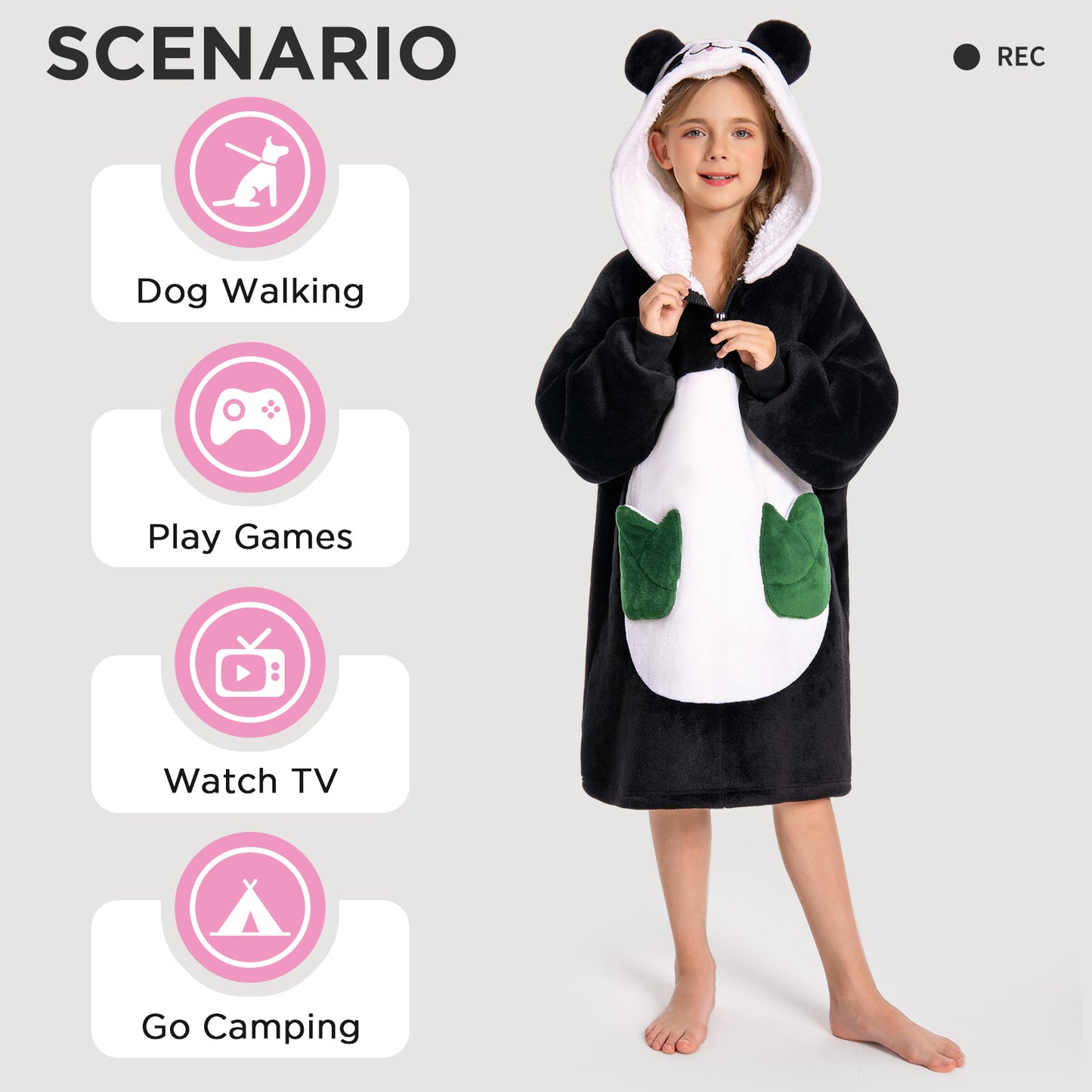 Kids OLAOLA Panda Wearable Blanket Hoodie Oversized Animal Hooded Soft Warm Cozy Sherpa Fleece Sweatshirt