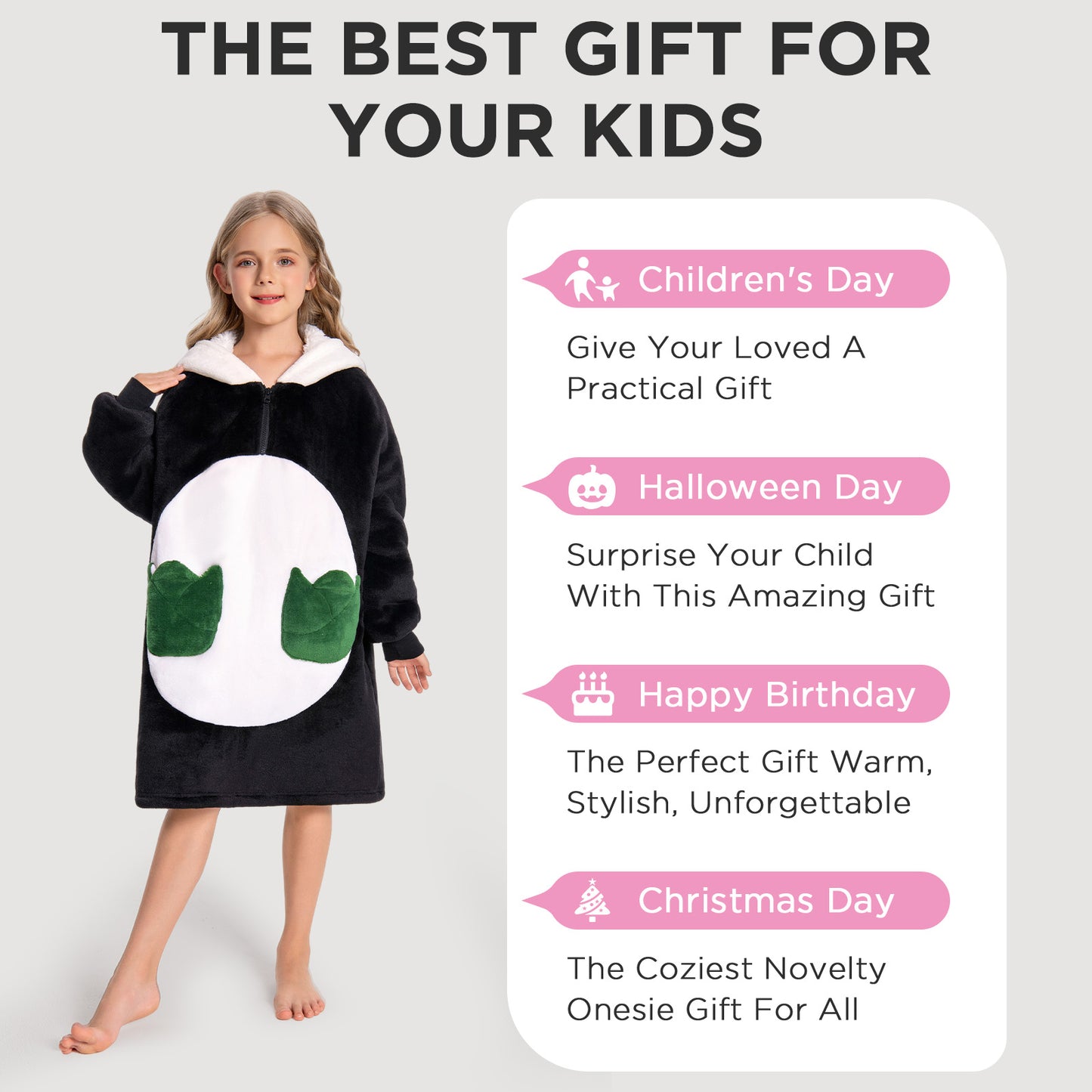 Kids OLAOLA Panda Wearable Blanket Hoodie Oversized Animal Hooded Soft Warm Cozy Sherpa Fleece Sweatshirt