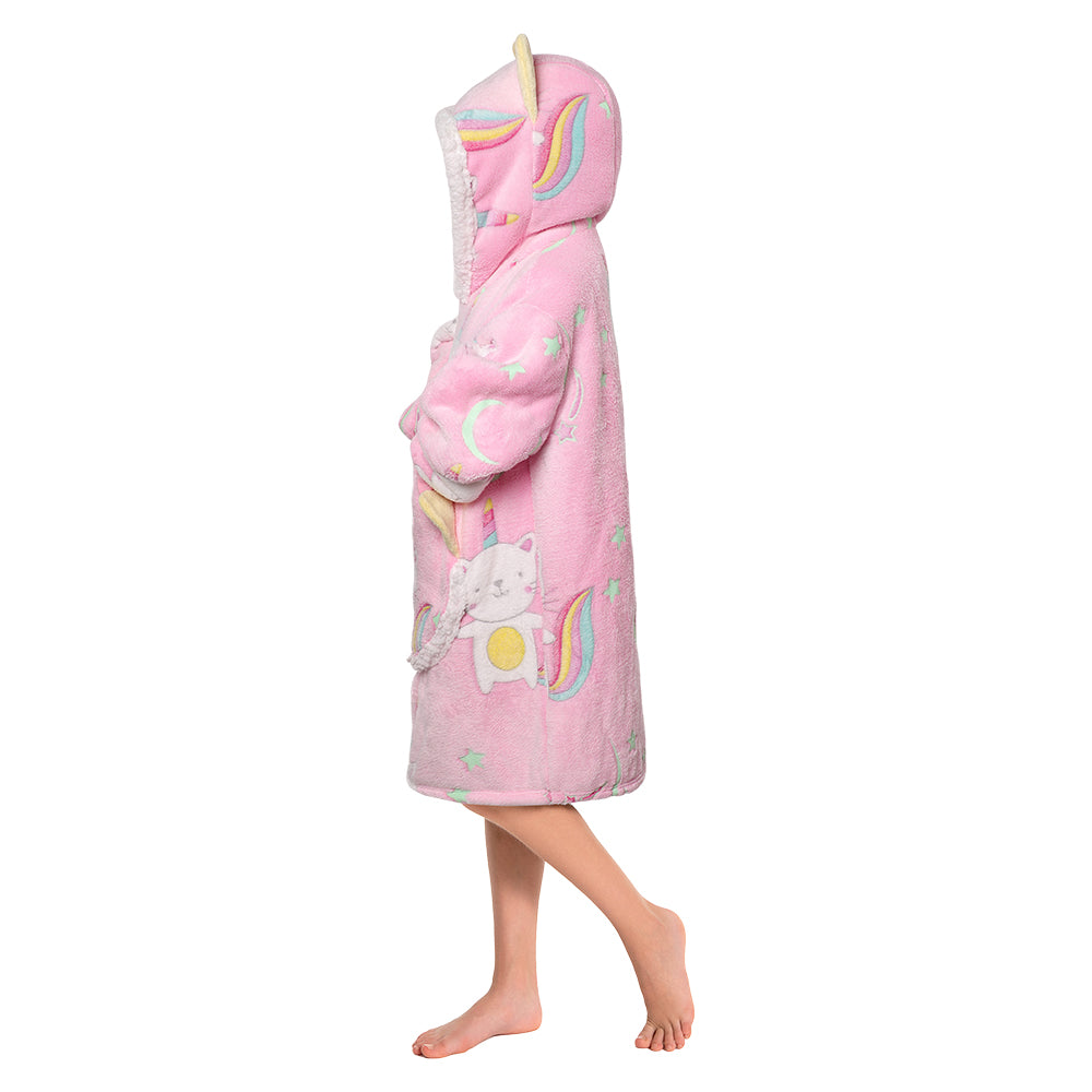 Kids OLAOLA Pink Cat Glow In The Dark Wearable Blanket Hoodie Luminous Animals Onesie Soft Oversized Animal Hooded Blanket