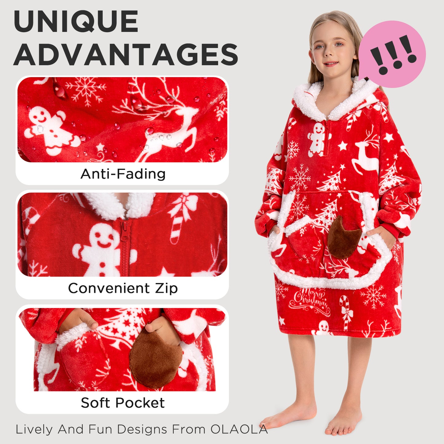 Kids OLAOLA Red Reindeer Wearable Blanket Hoodie Elk Animals Christmas Onesie Oversized Soft Homewear With Giant Pocket