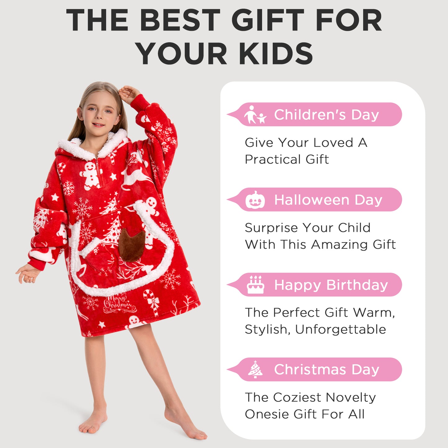 Kids OLAOLA Red Reindeer Wearable Blanket Hoodie Elk Animals Christmas Onesie Oversized Soft Homewear With Giant Pocket