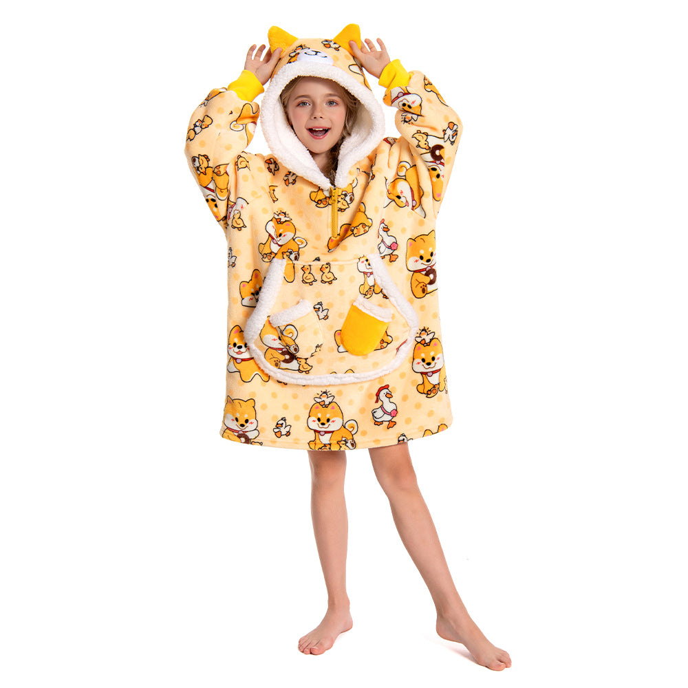 Kids OLAOLA Yellow Dog Wearable Blanket Hoodie Animals Onesie Oversized Soft Warm Cozy Sherpa Fleece Sweatshirt