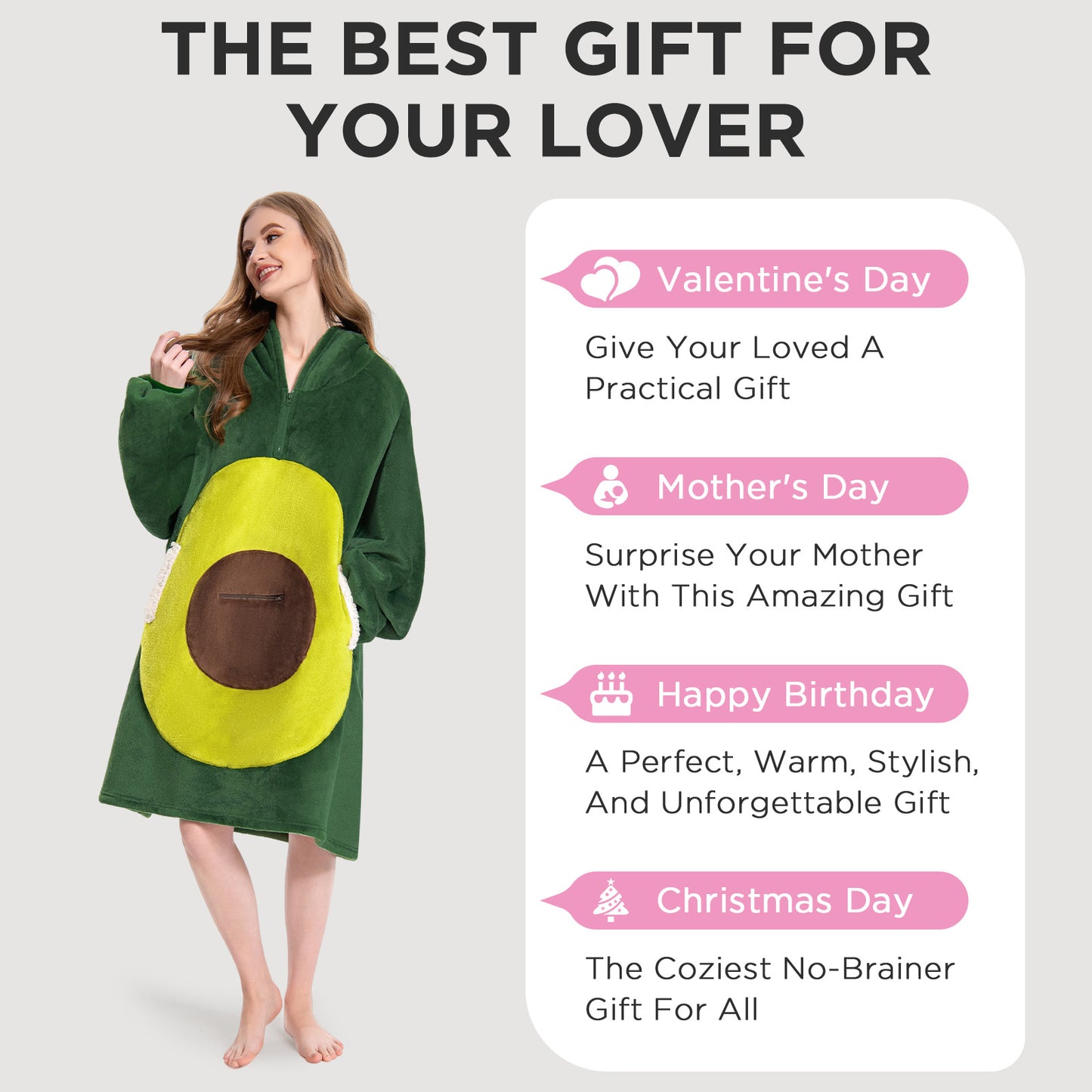 OLAOLA Avocado Wearable Blanket Hoodie Food Onesie Oversized Soft Homwear With Pocket For Adult