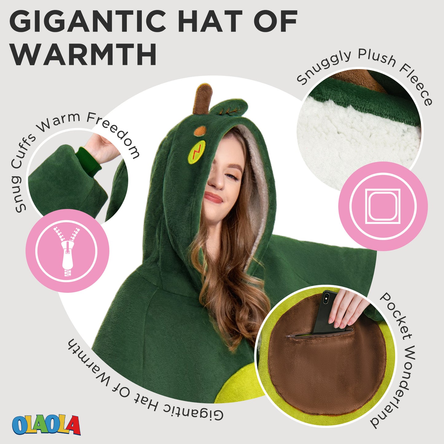 OLAOLA Avocado Wearable Blanket Hoodie Food Onesie Oversized Soft Homwear With Pocket For Adult