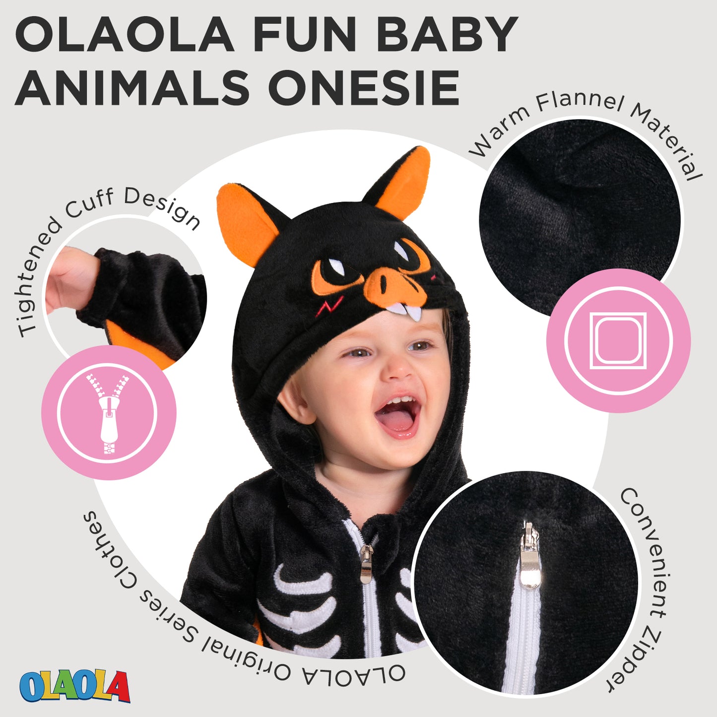 OLAOLA Baby Bat Pajamas Animal Onesie Toddler Romper Plush Dress Up Infant Outfits Halloween Cosplay Costume