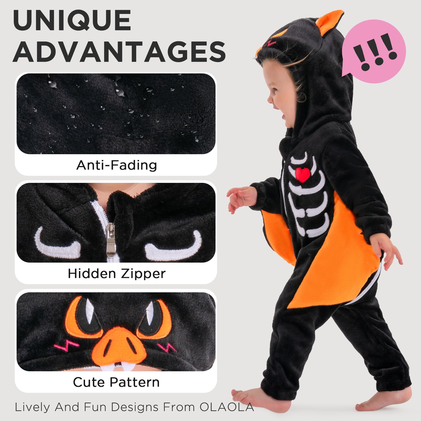 OLAOLA Baby Bat Pajamas Animal Onesie Toddler Romper Plush Dress Up Infant Outfits Halloween Cosplay Costume