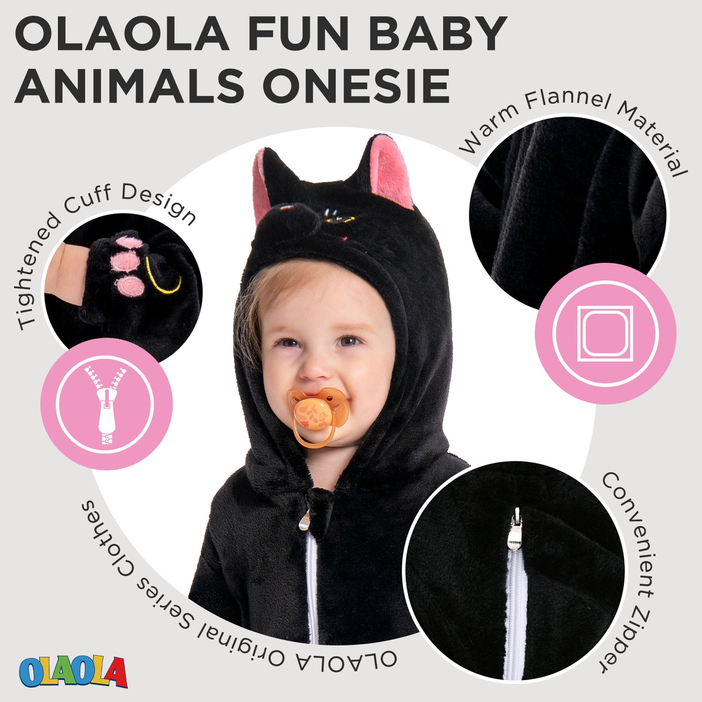 OLAOLA Baby Black Cat Pajamas Animal Onesie Toddler Romper Plush Dress Up Infant Outfits Halloween Suit