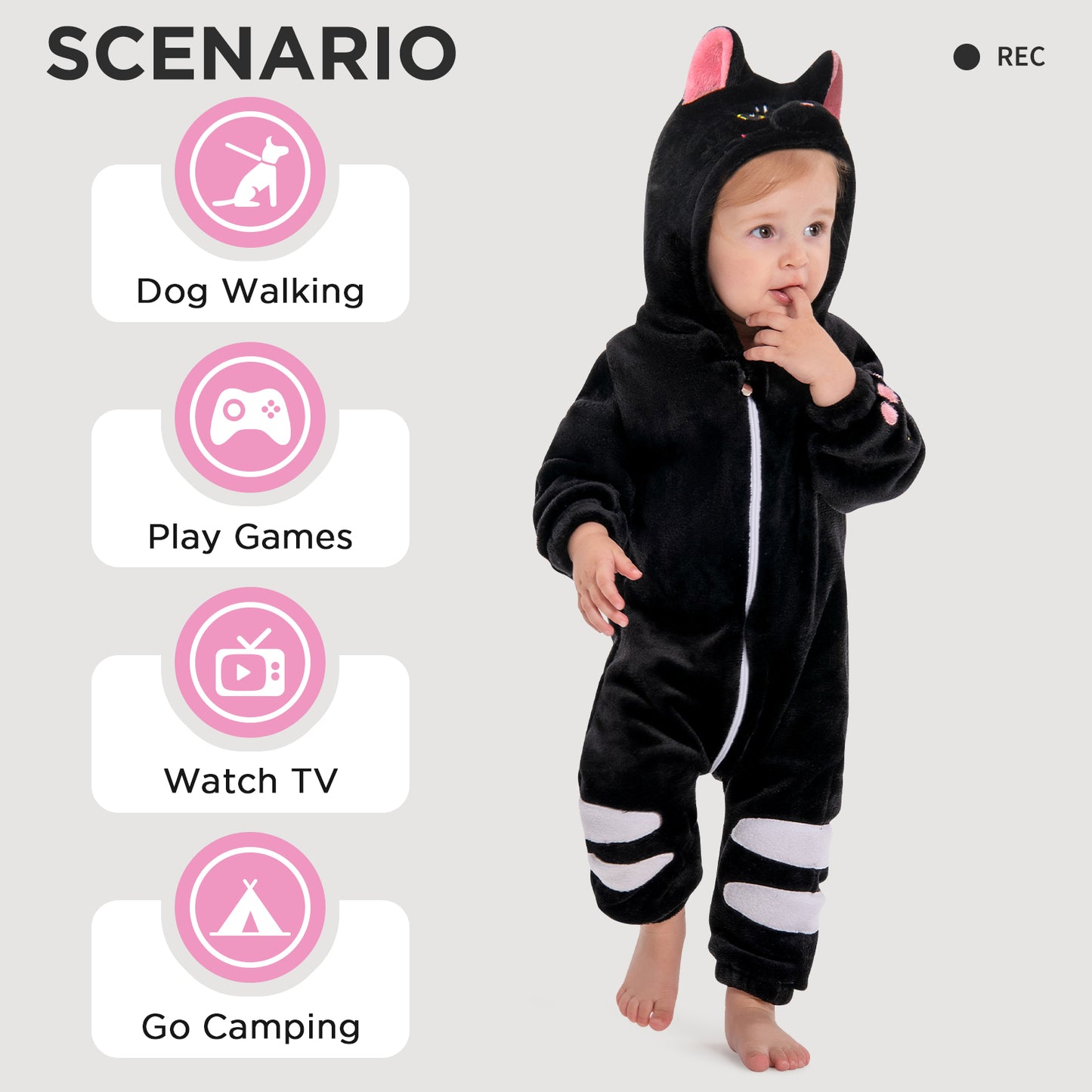 OLAOLA Baby Black Cat Pajamas Animal Onesie Toddler Romper Plush Dress Up Infant Outfits Halloween Suit